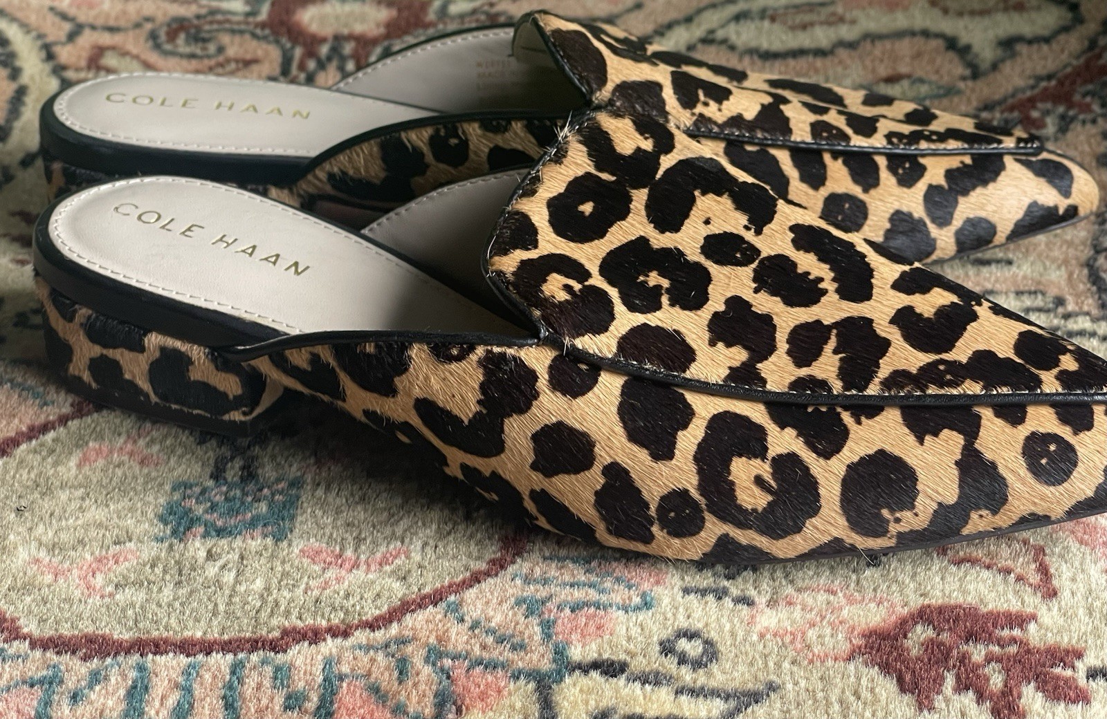 Cole Hann 7.5 Piper Leopard Print Calf Hair Mules
