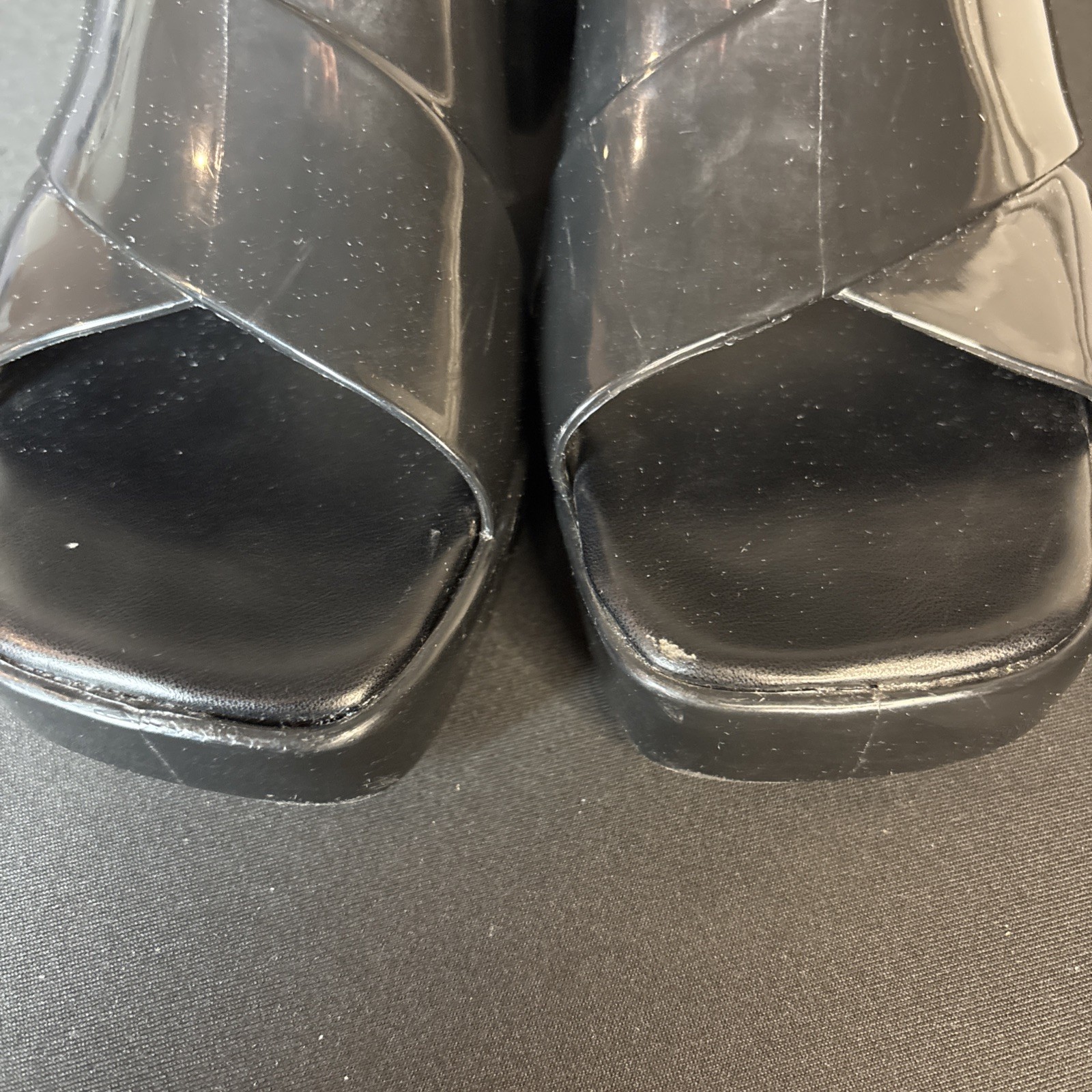 Jeffrey Campbell Bubblegum Y2K Platform Jelly Sandals Black Chunky Heels, Size 7