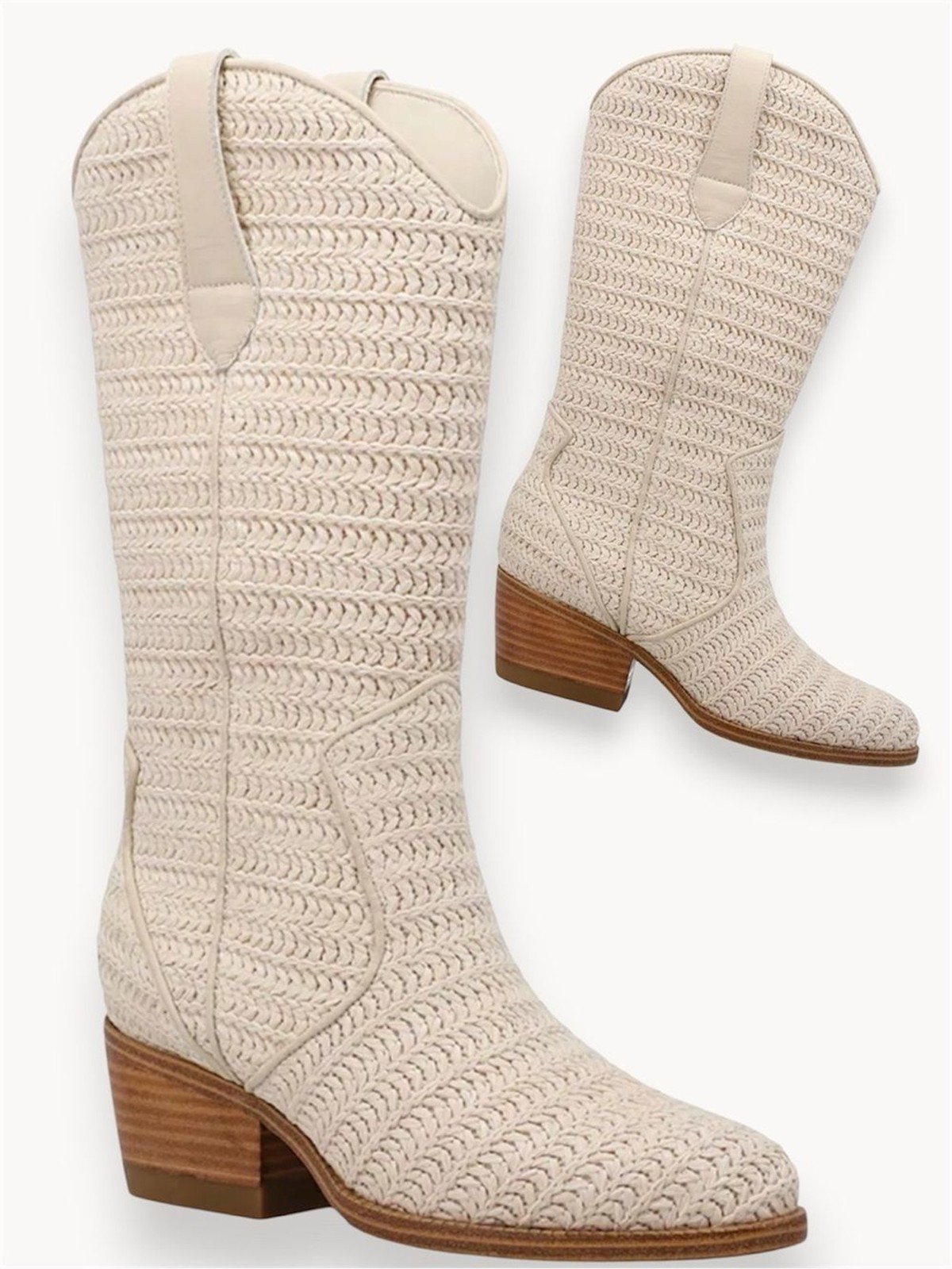 MIA Cream Knit Western Mid-Calf Boots