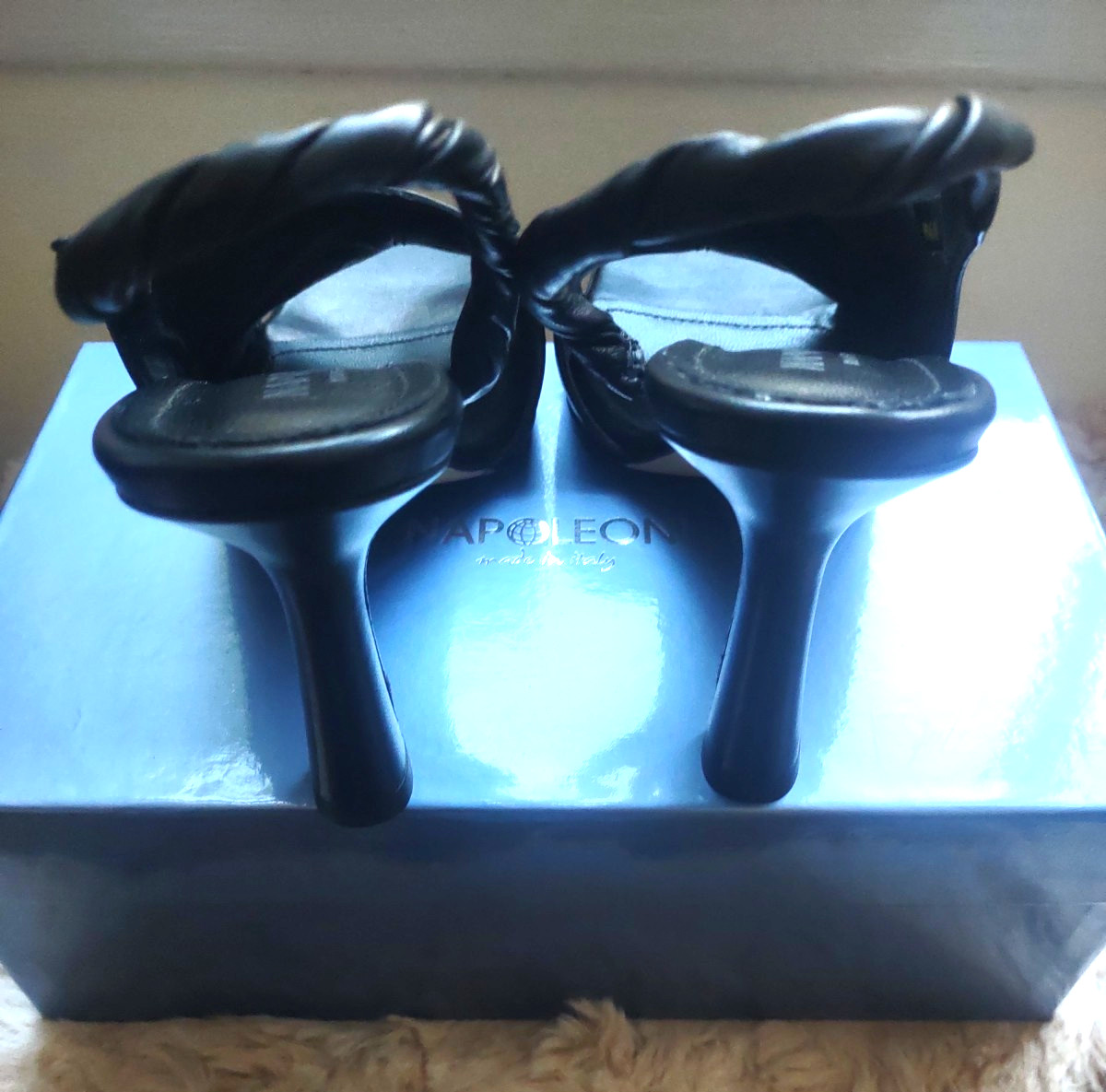 Napoleoni Leather Black Sling Back Heel Sandal sz.9.5 41 NEW Made in Italy NEW