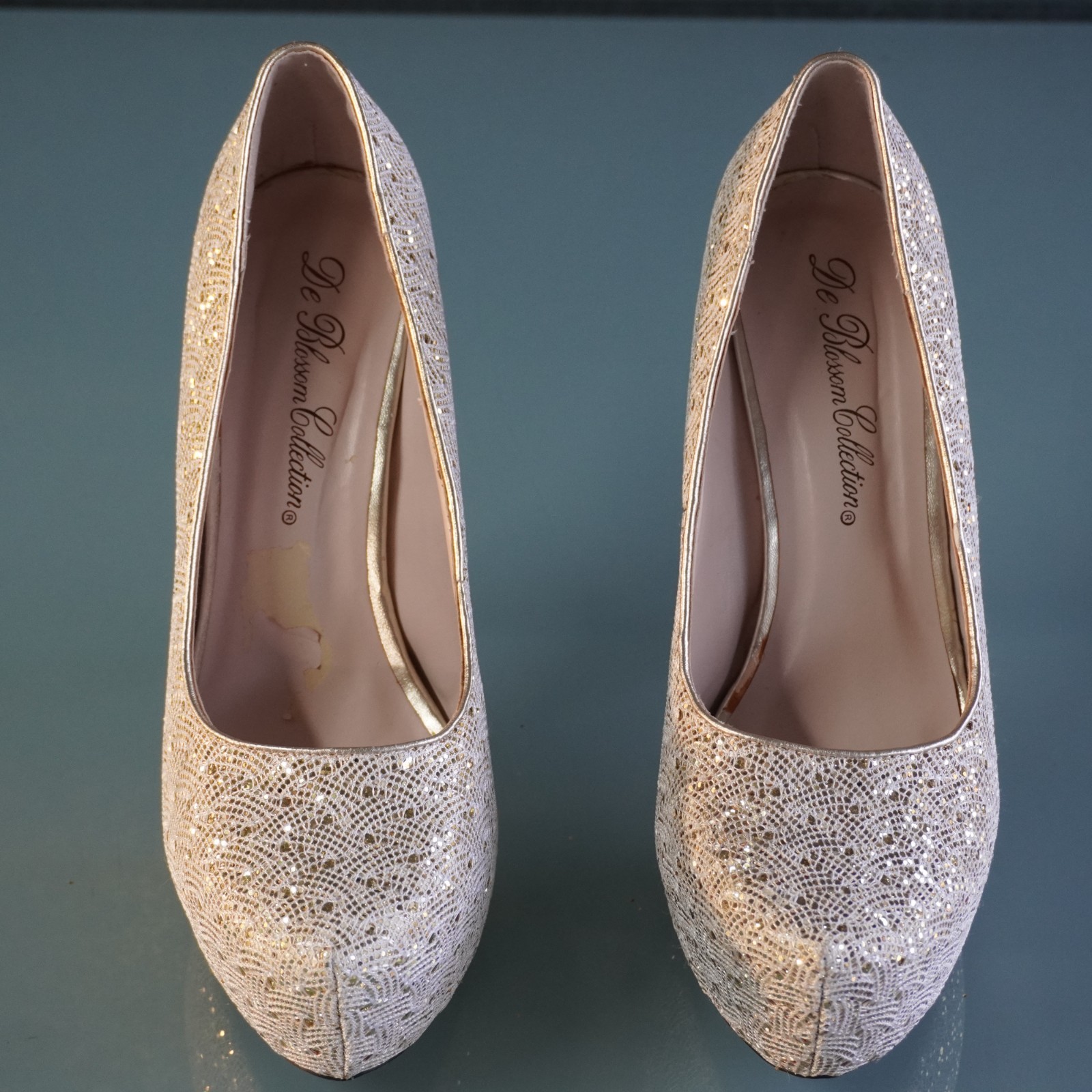De Blossom Collection Gold Glitter Platform Pumps Heels Size 10 Wedding Prom