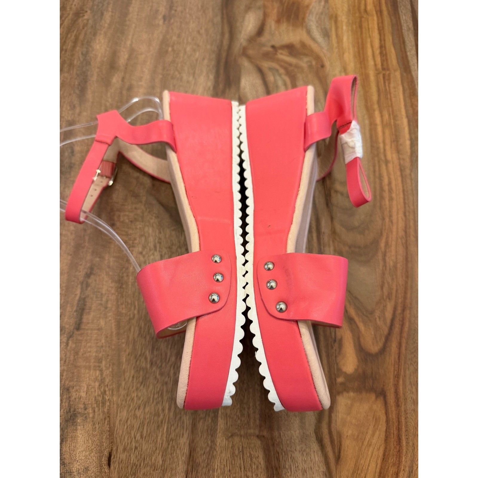 Chase &Chloe Pink Platform Wedge Sandals Ankle Strap Studded Sawtooth Womens 8