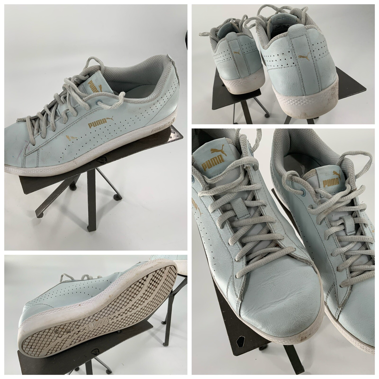 Puma Smash Perf V2 Tennis Shoes Size 8.5 Women Gray Leather Lace YGI C2S-43