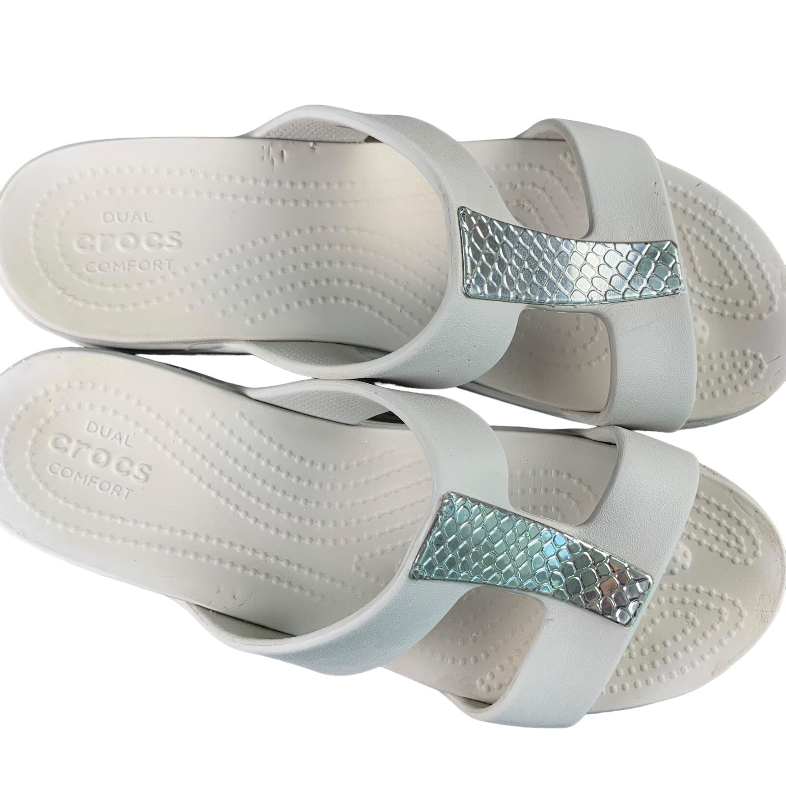 Crocs Size 10 Monterey Metallic Slip on Wedge Silver Gray – Taupe Women’s 206319