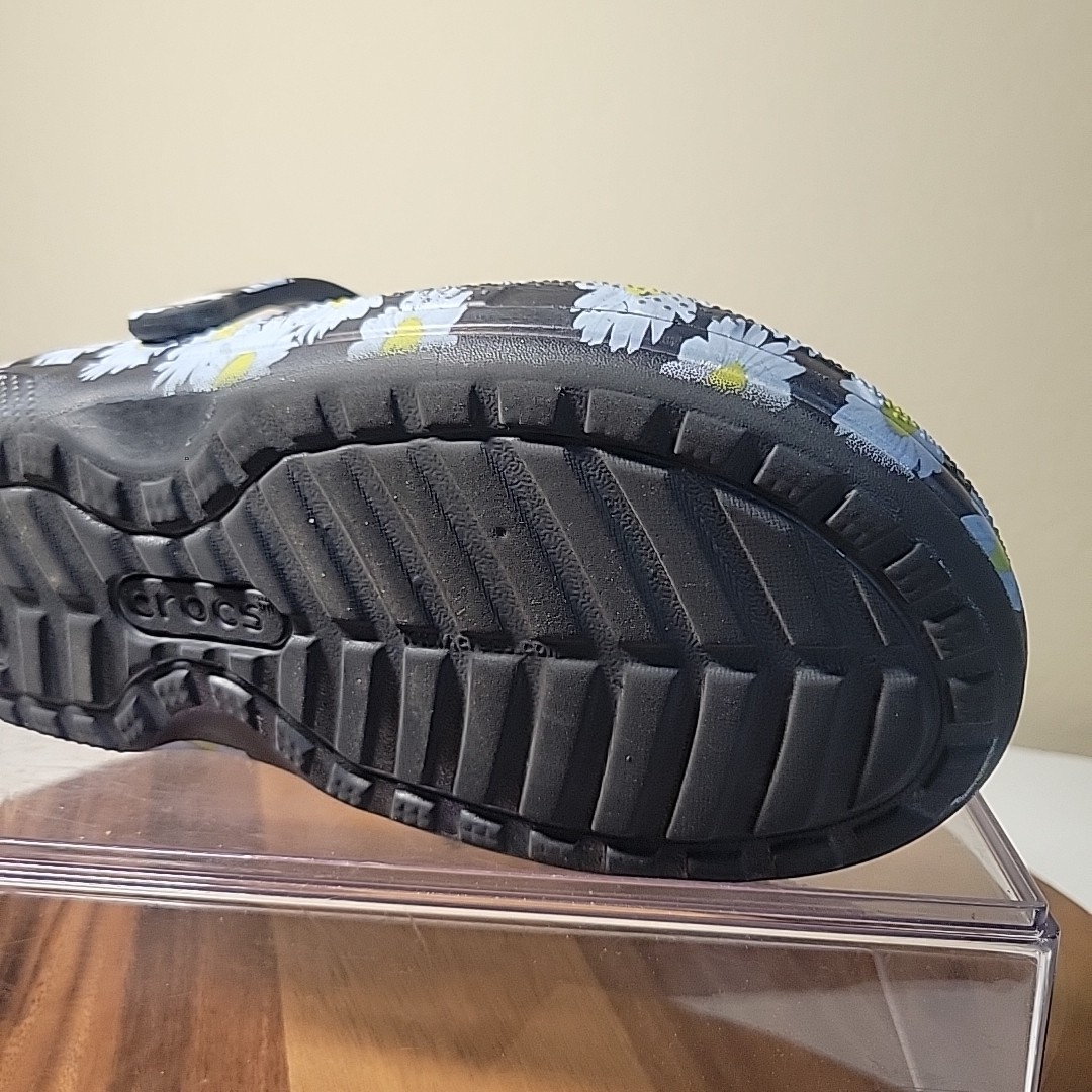 Crocs Classic Lined Clog Sandals W 10 M 8 Black Yellow White Daisy 207301 *READ*