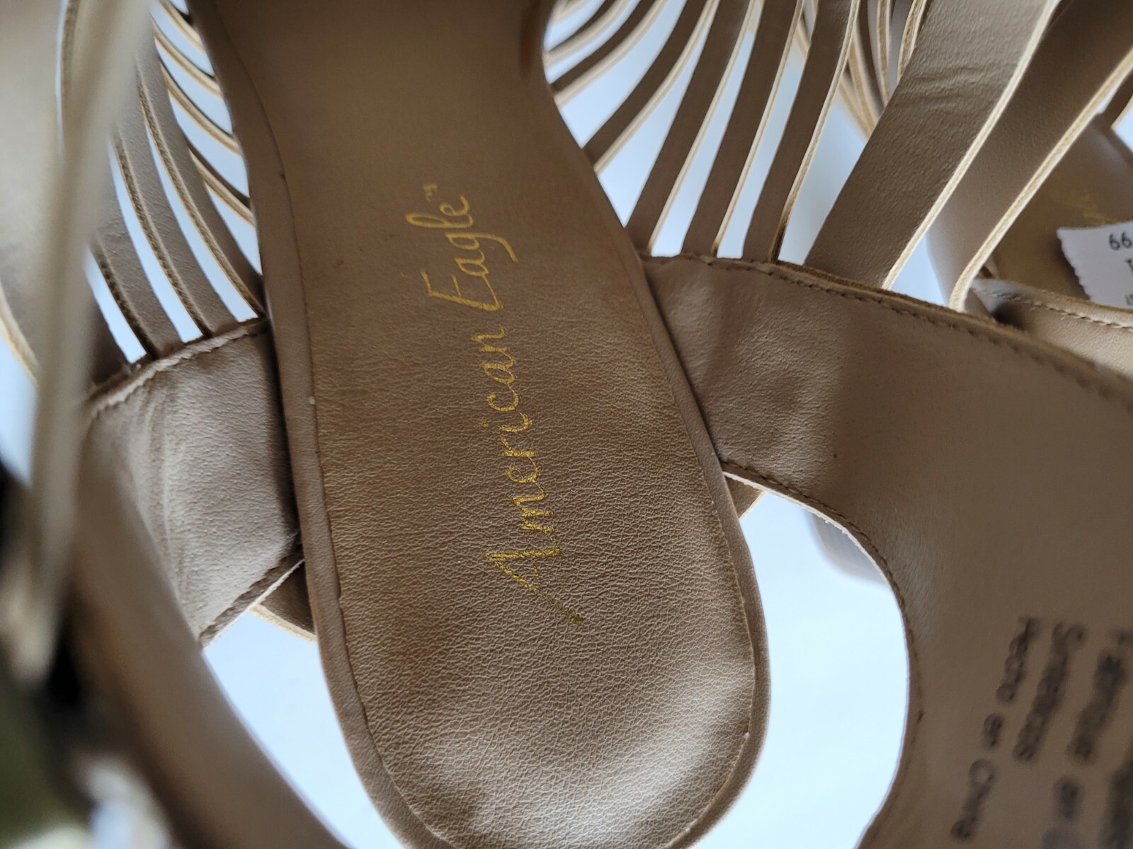 American Eagle Beige Cage Heeled Sandals With Buckle S11 Open Toes -3.25in heel