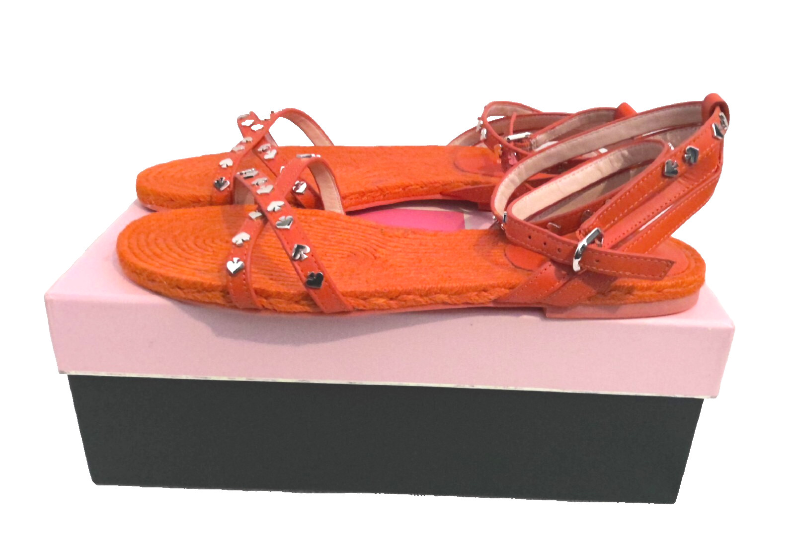 Kate Spade Mai Tai Leather Strappy Stud Flat Sandals Orange Sz 11