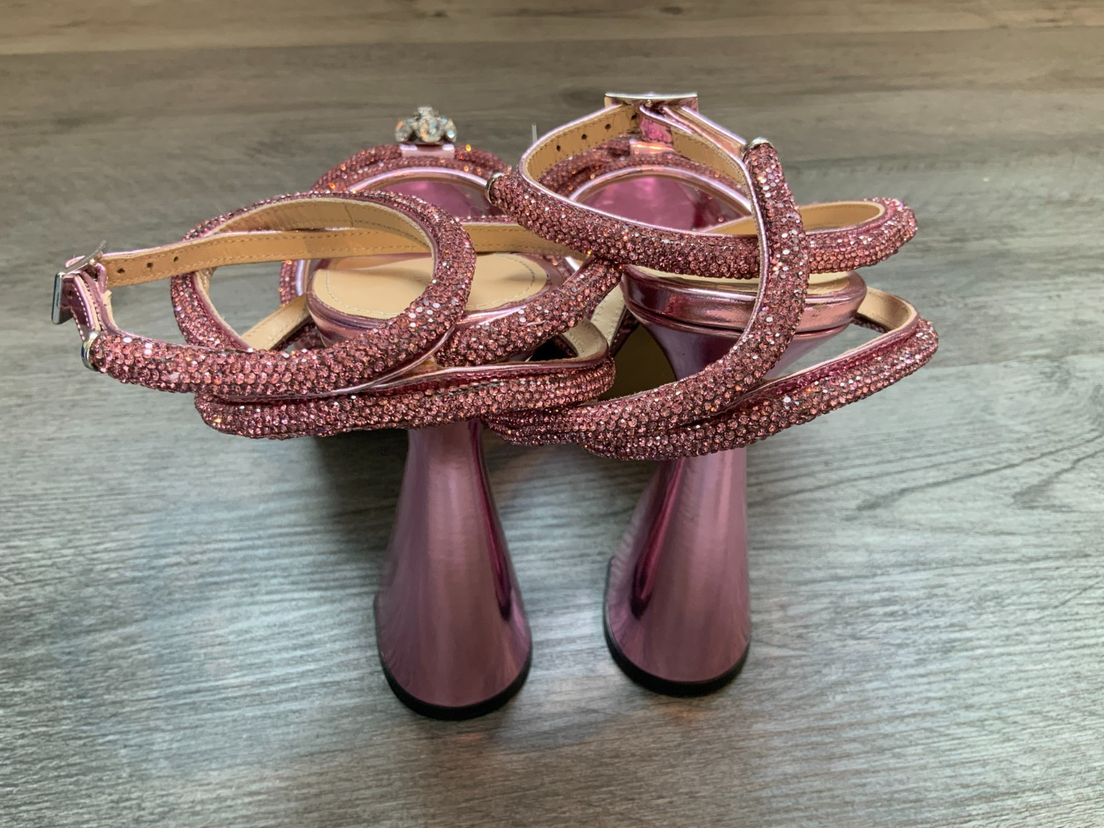 Mach & Mach Pink Double Crystal Bow Platform Pumps, Size 40 | 10