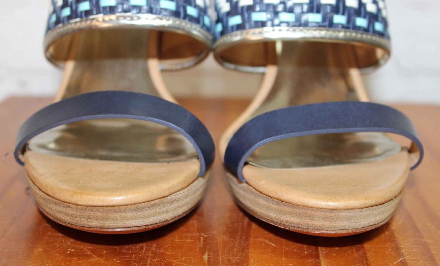 NWOT ~ Coach Steffi Heels Pump Slingback Shoes ~ Blue Tan Silver ~ Sz 9B ~ Q1861