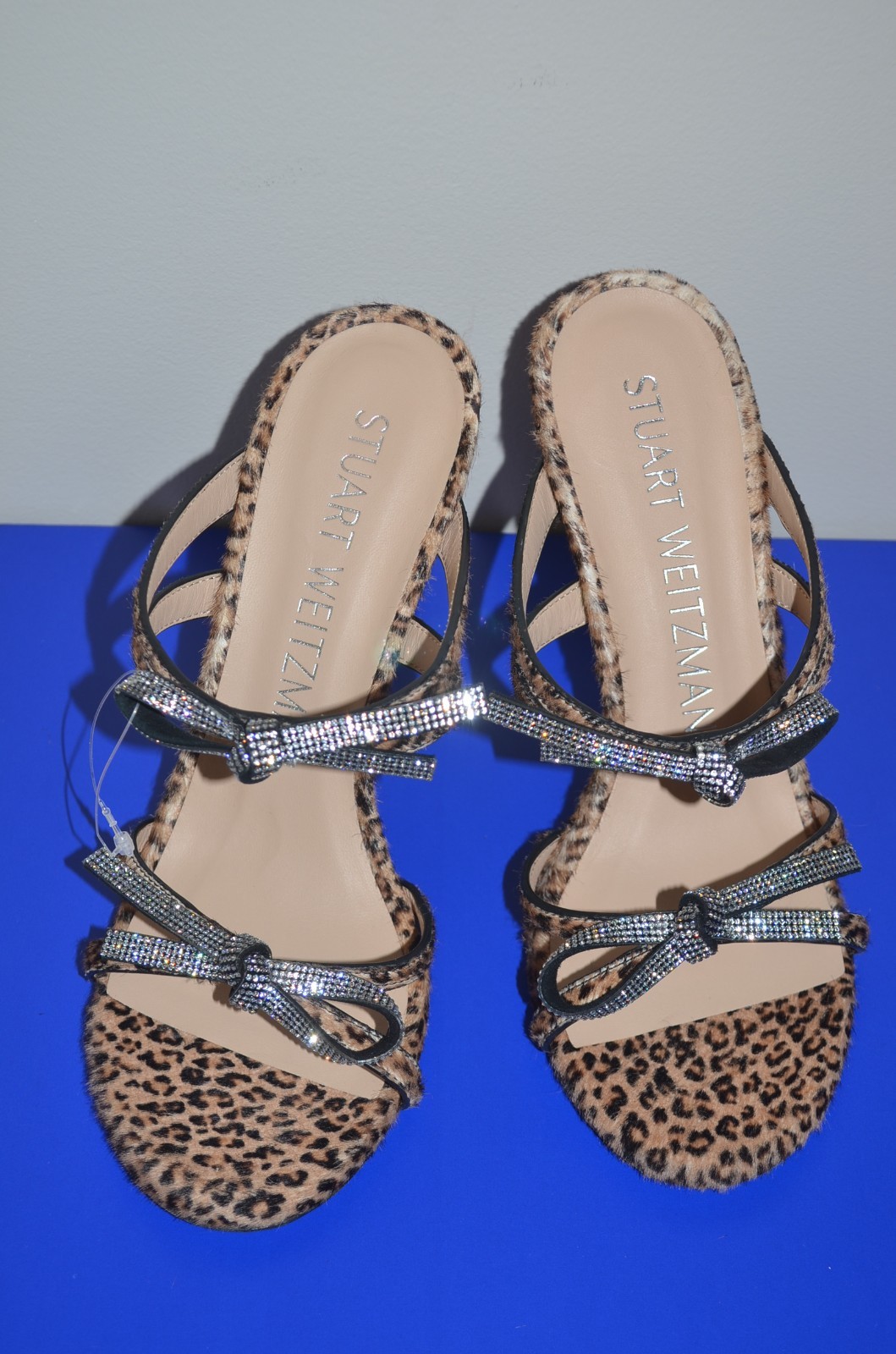 STUART WEITZMAN Leopard Bow Toe Stiletto Slip On Heeled Sandal 7.5 B NEW