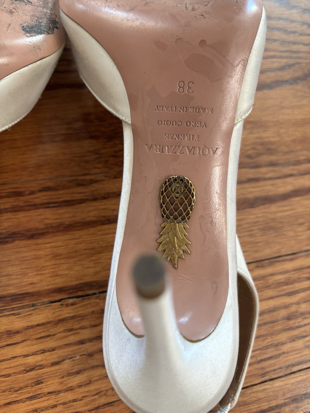 Aquazzura Satin Slingback Stiletto Pointed Toe Heels White EU 38 Women