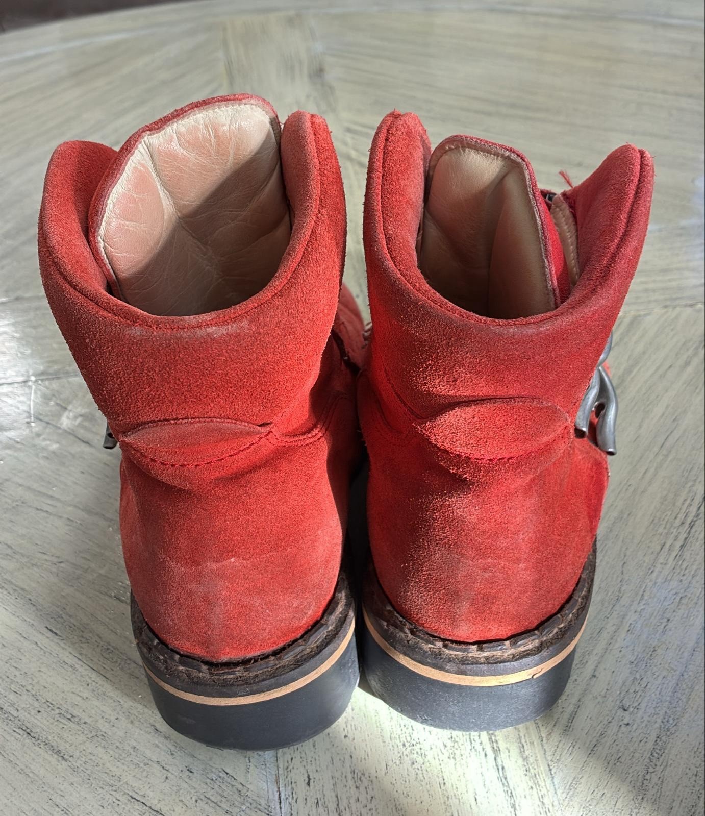 GEIER WALLY Austria Red Suede Metal Buckle Combat Boots Hiking Womens Size 7