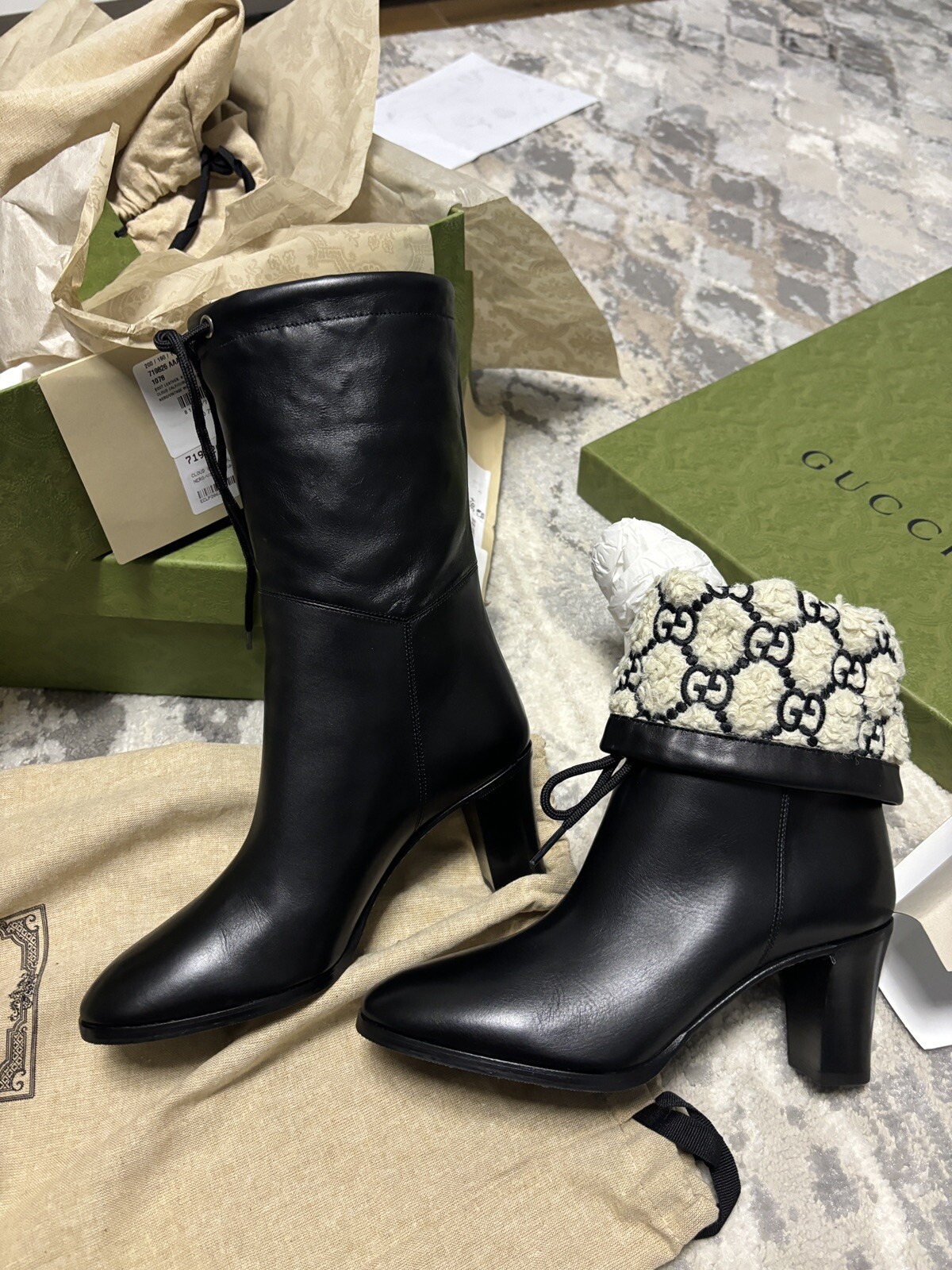 Gucci Women Ankle Boots Casual Black Blended Fabric Street Style Plain Leather