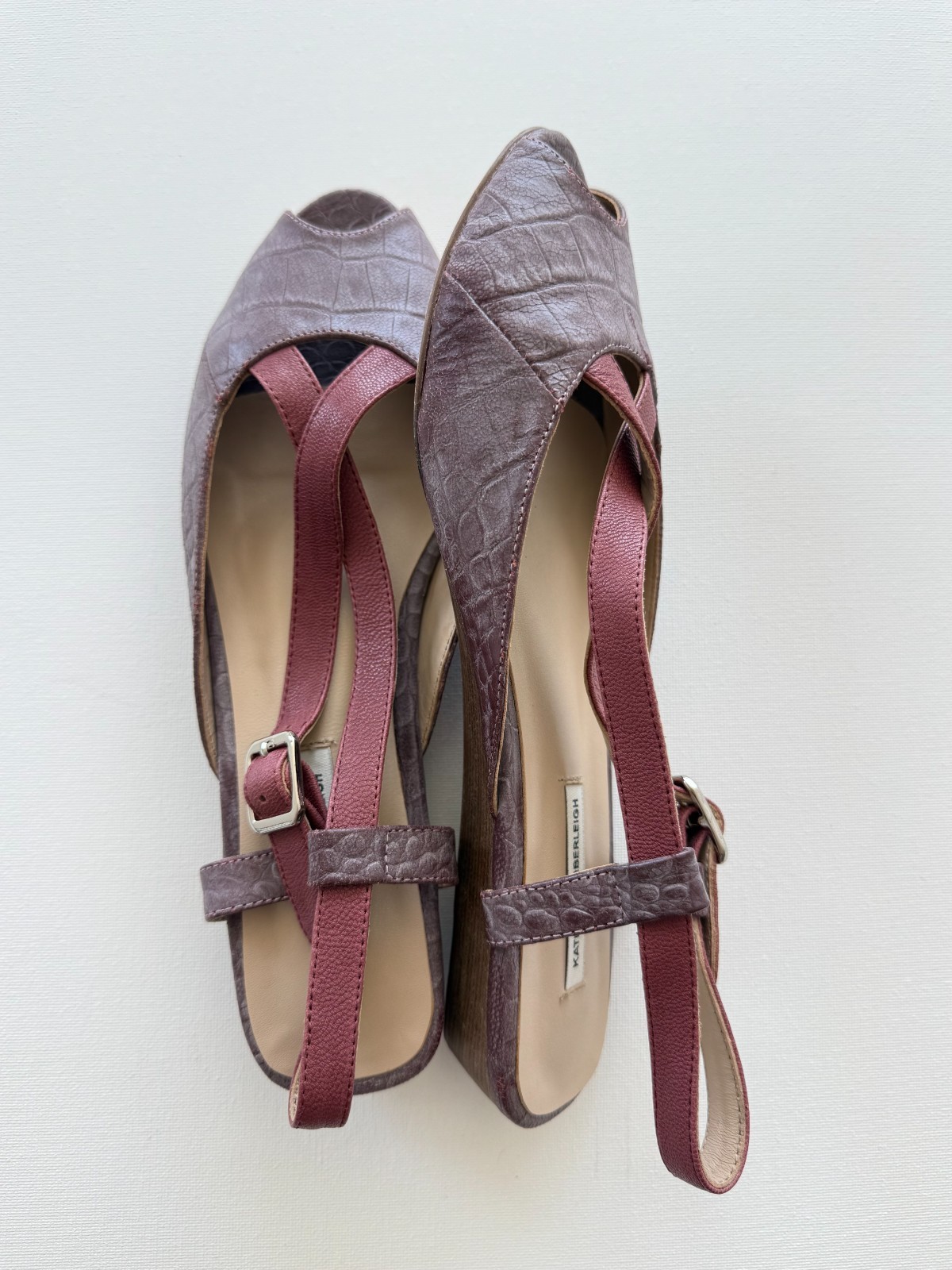 New Handmade Mauve Red Genuine Leather Low Heel Slingbacks NYC Designer