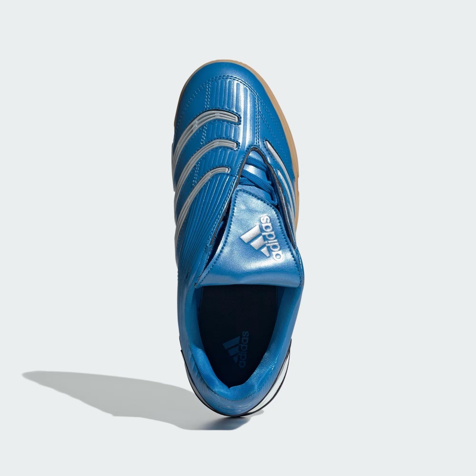 Size 7.5- Adidas Women’s PREDATOR SALA SHOES, Blue/Silver Metallic/Gum. JR1637.