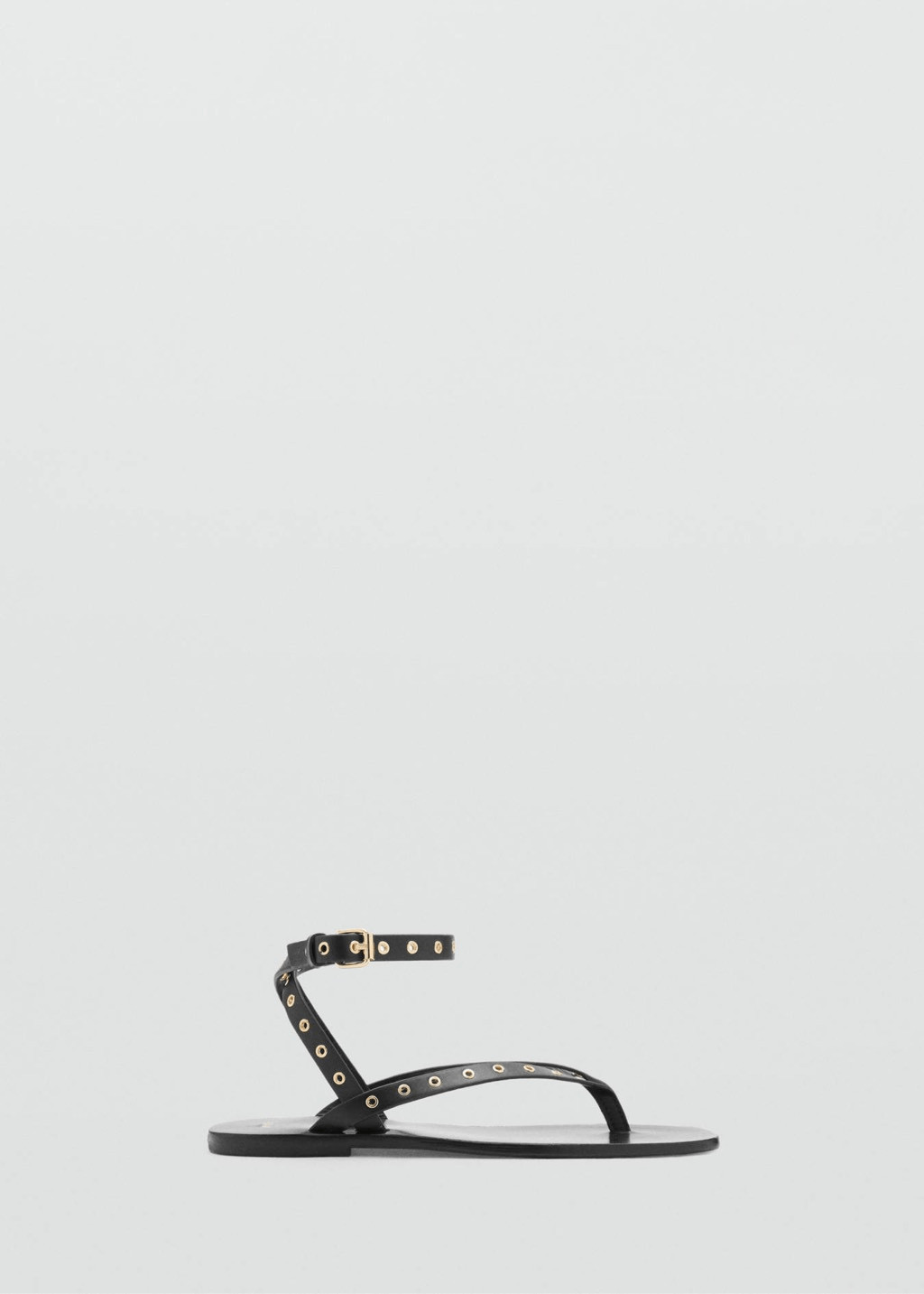 MNG by Mango Leather Eyelet Strappy Square Toe Sandals Black 41 NWT
