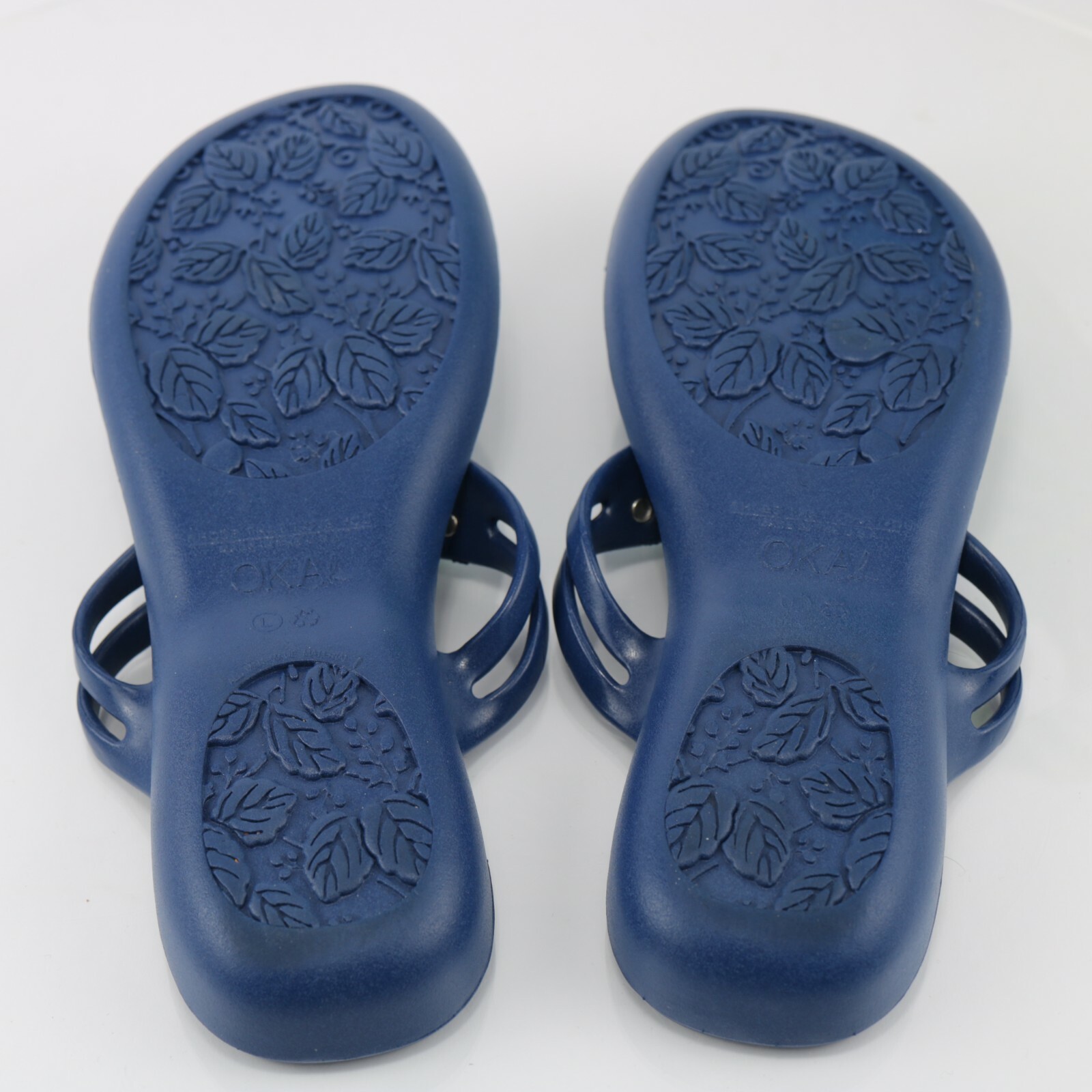 Oka B Womens Sandal Size L 10 Navy Blue Thong Turquoise Beaded Jelly Slide Flat