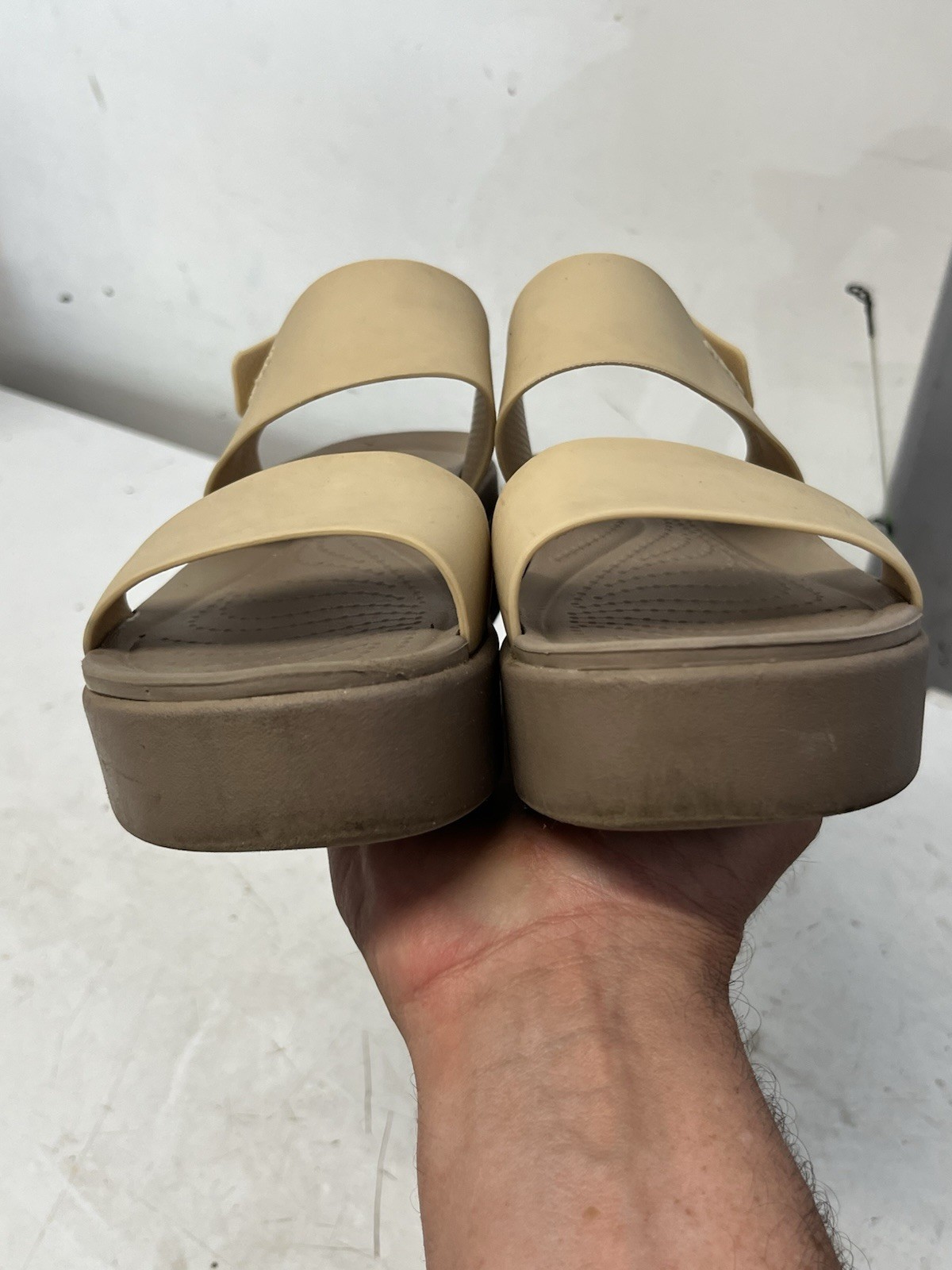 Women’s Crocs LiteRide Brooklyn Latte beige platform low wedge sandals size 7 M