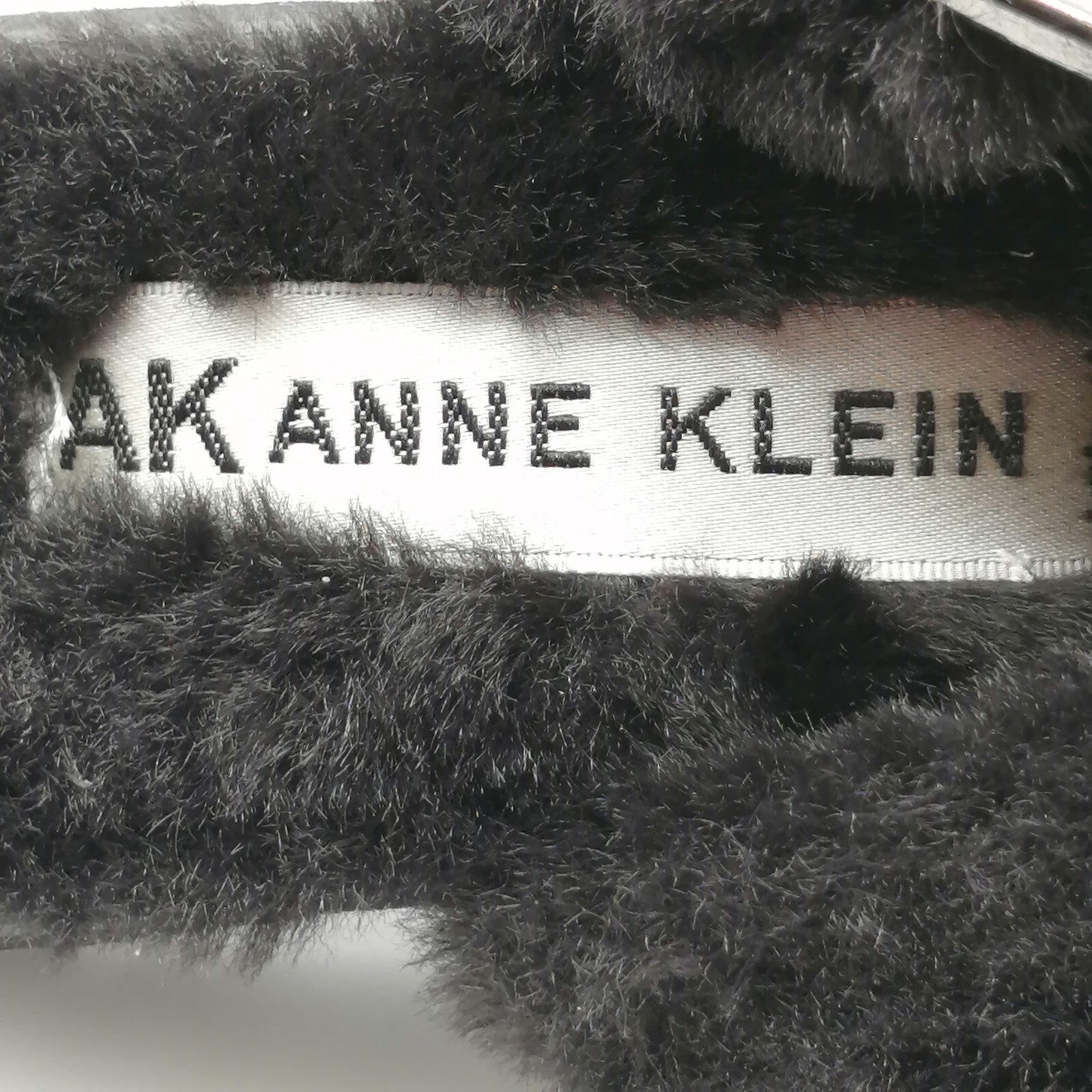 Anne Klein Womens Sandals Skyler Black Faux Fur Straps Buckle Slide Flat Heel 7