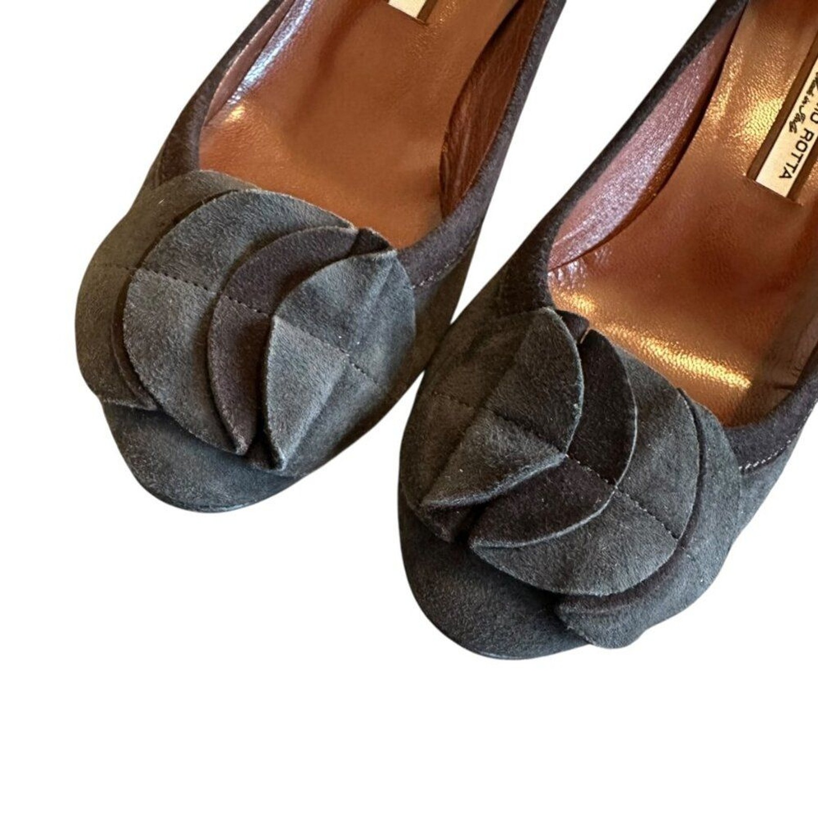 Guglielmo Rotta Suede Leather Closed Toe Pumps Round High Heel Size 36 5.5 Women