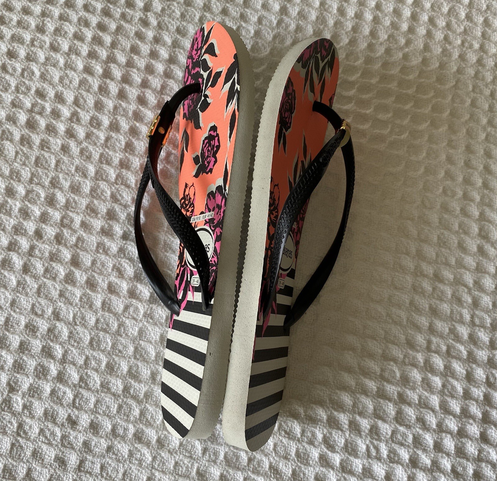 HAVAIANAS Slim Floral Stripe Flip Flops Thong Sandals 39/40 EUR 41/42 USA 9 / 10