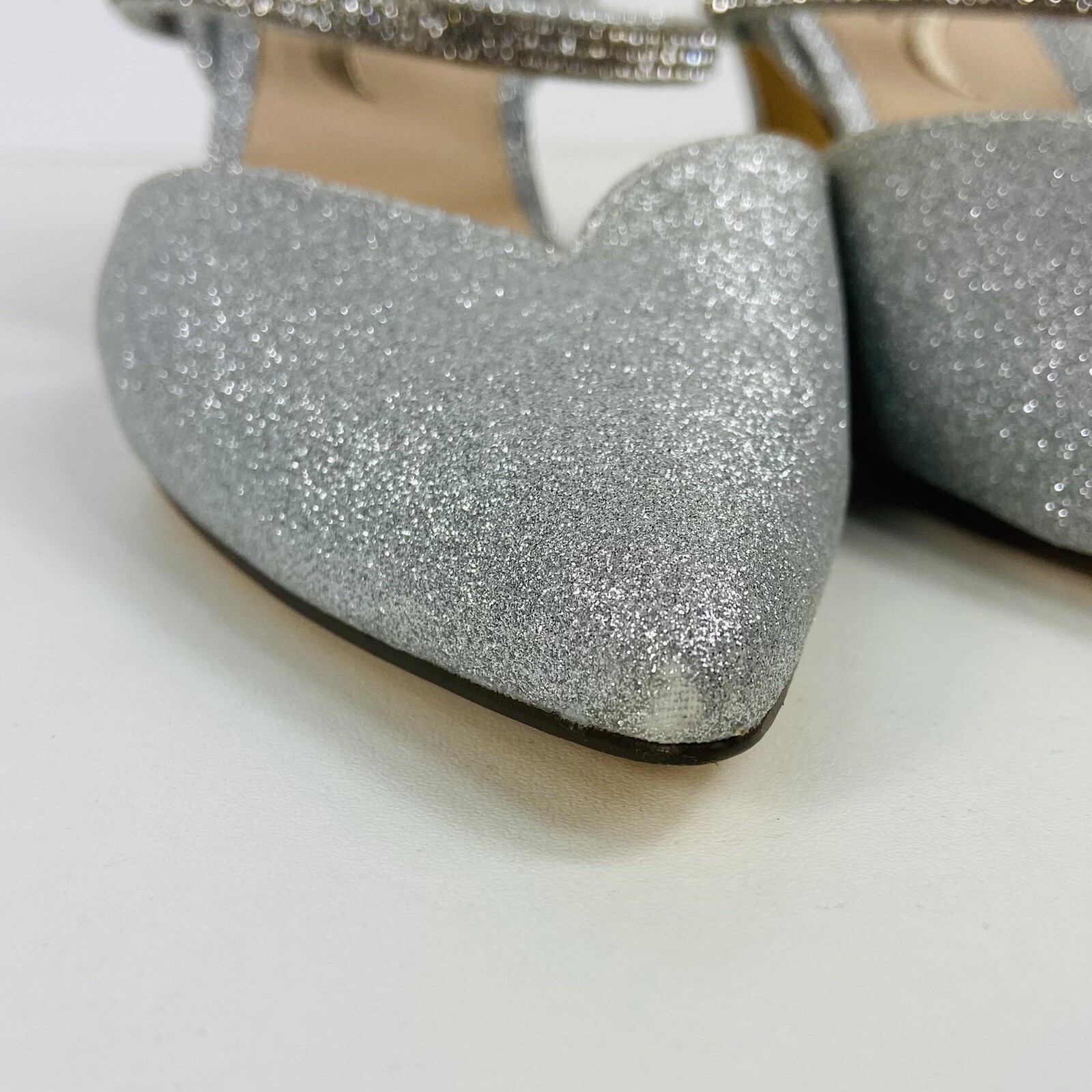 Nina Rhinestone Elastic Slingback Pumps Sz 8 / 38 Sparkly Silver Bridal