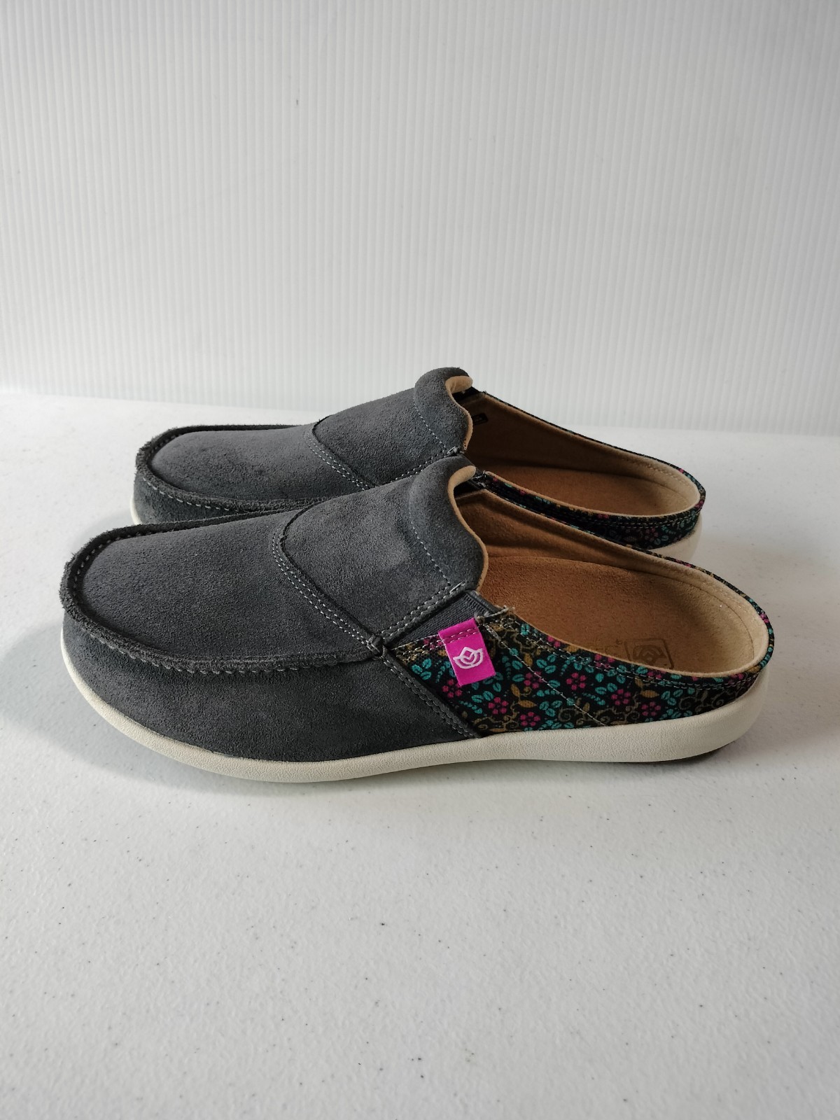 Spenco Siesta Vis Gray Floral Slide Slip On Clog Mules 9D Comfort Travel