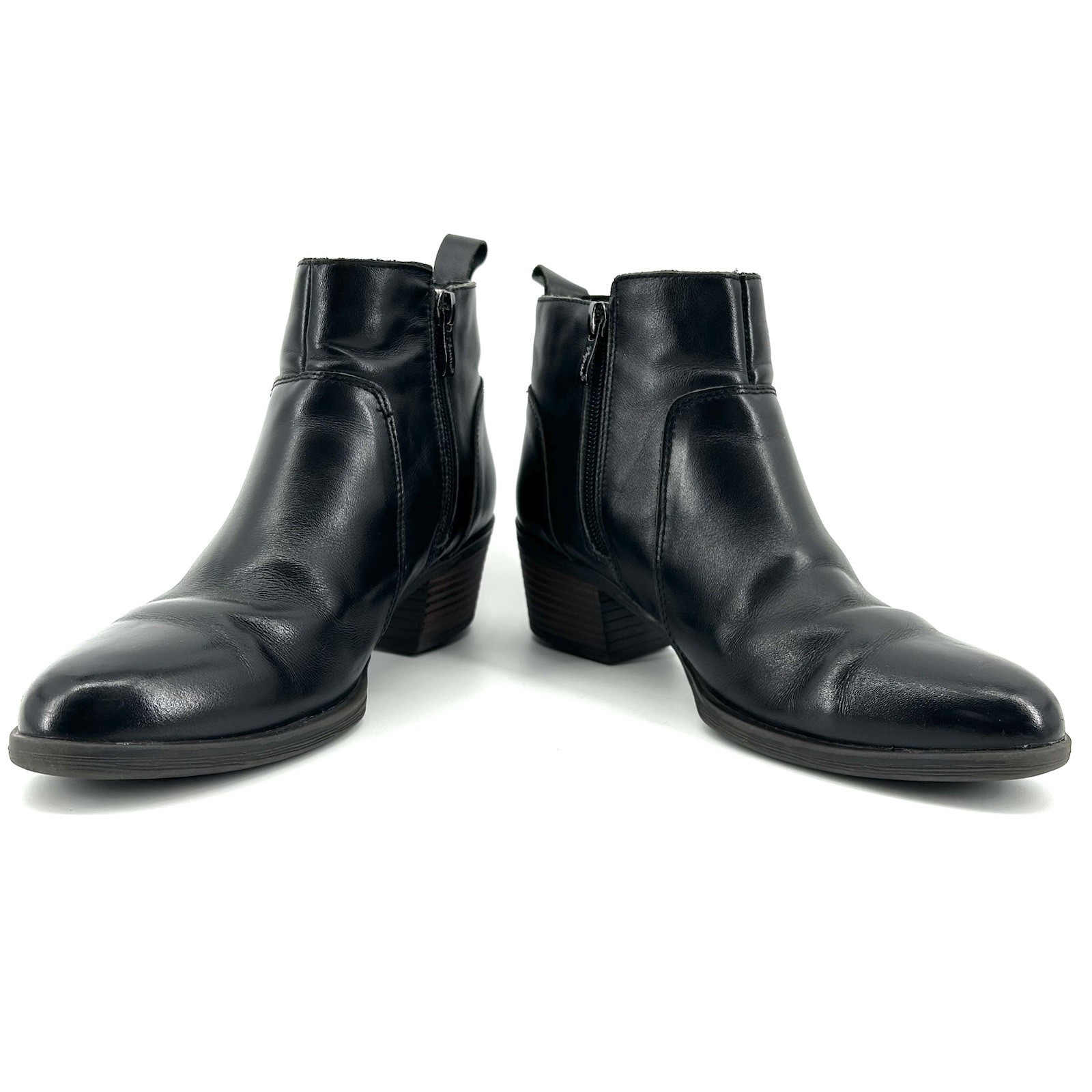 Vepose New York Black Ankle Boots Womens 7 Side Zip Stacked Heel Minimalist