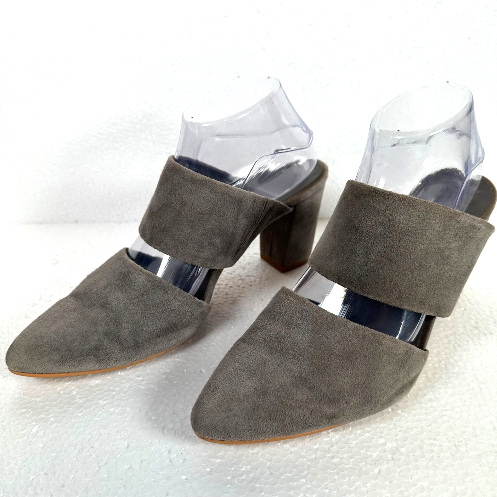 Able Joselyne Gray Suede Slingback Heels Women’s 9.5 Pointed Toe 3.25″ Heel