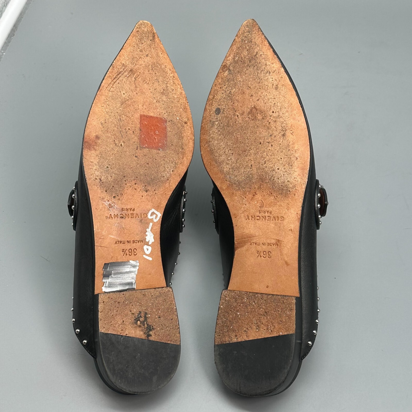 Givenchy Elegant Women US 6 EUR 36.5 Black Leather Slip-On Pointed Studded Mules