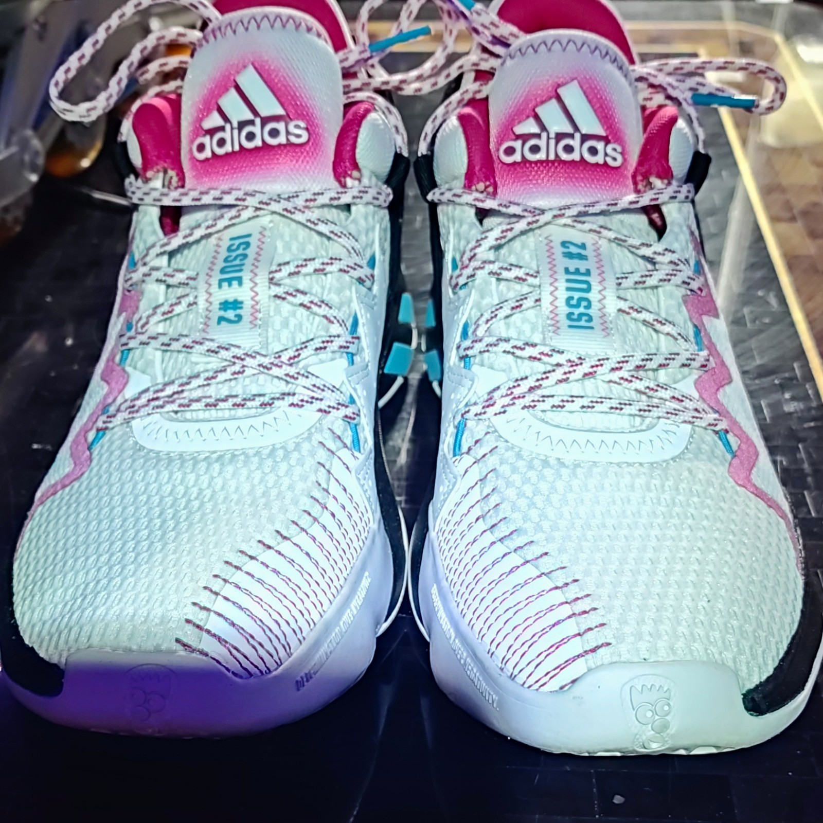 adidas Women’s Marvel Issue #2 White Pink Low Top Lace-Up Basketball Sneakers