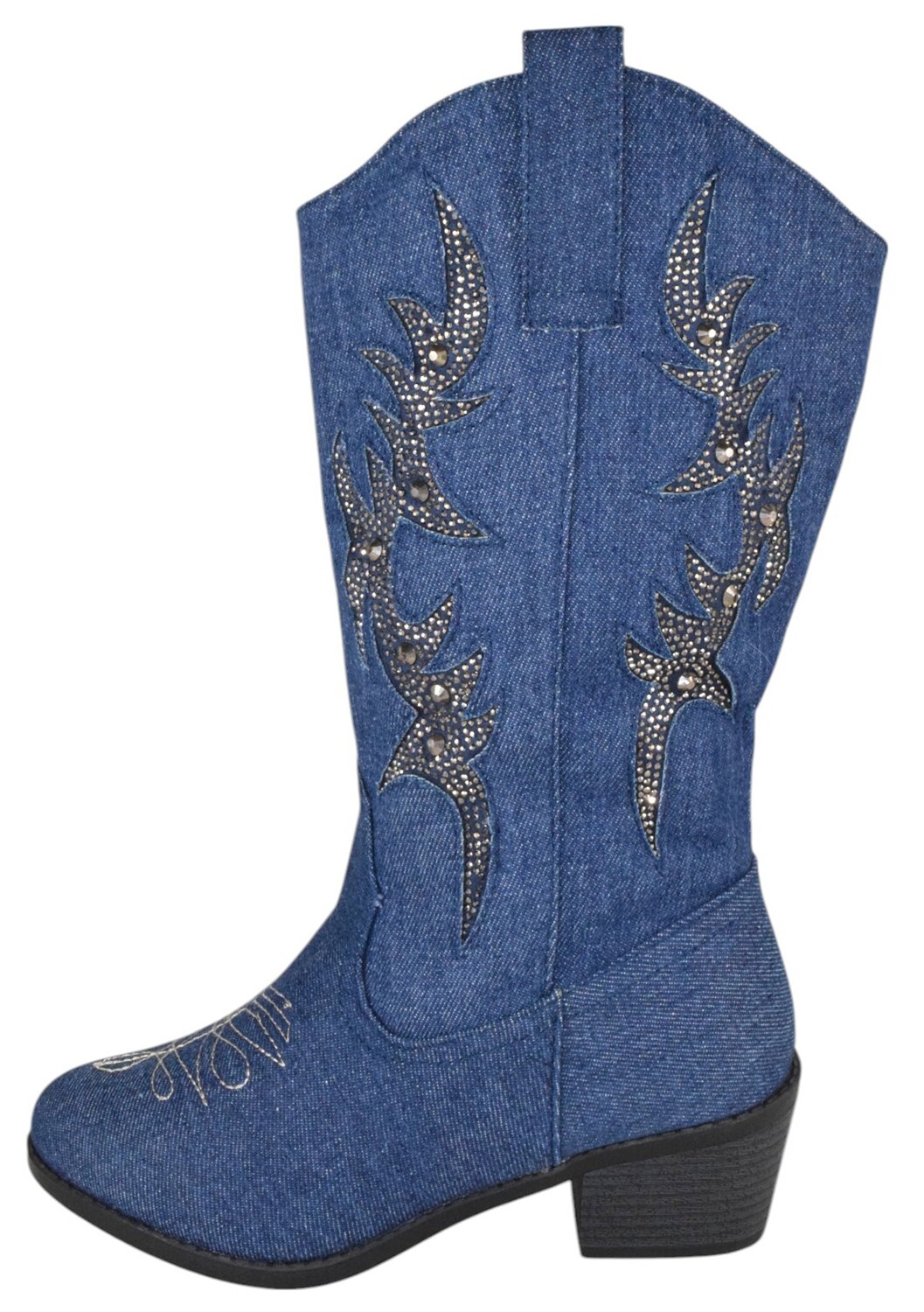 Forever Women Cowboy Stitched Boots Pointy Bling Rhinestone Western19 Blue Denim