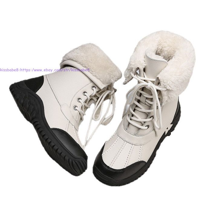 Womens Faux Leather Winter Snow Boots Warm Fleece Shoes Mid Calf Walking Boots