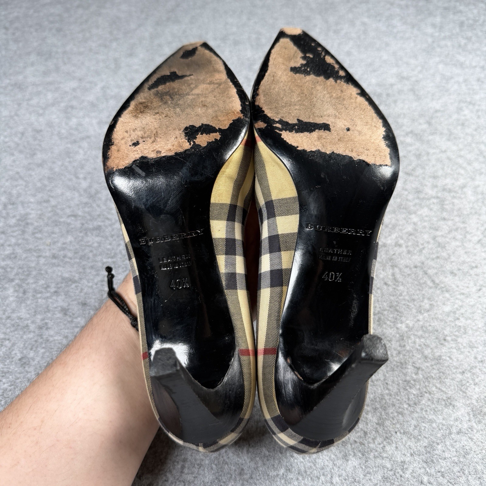 Vintage Burberry Check Dame Plaid Sand Beige Pumps Heels Canvas Women’s EU 40.5