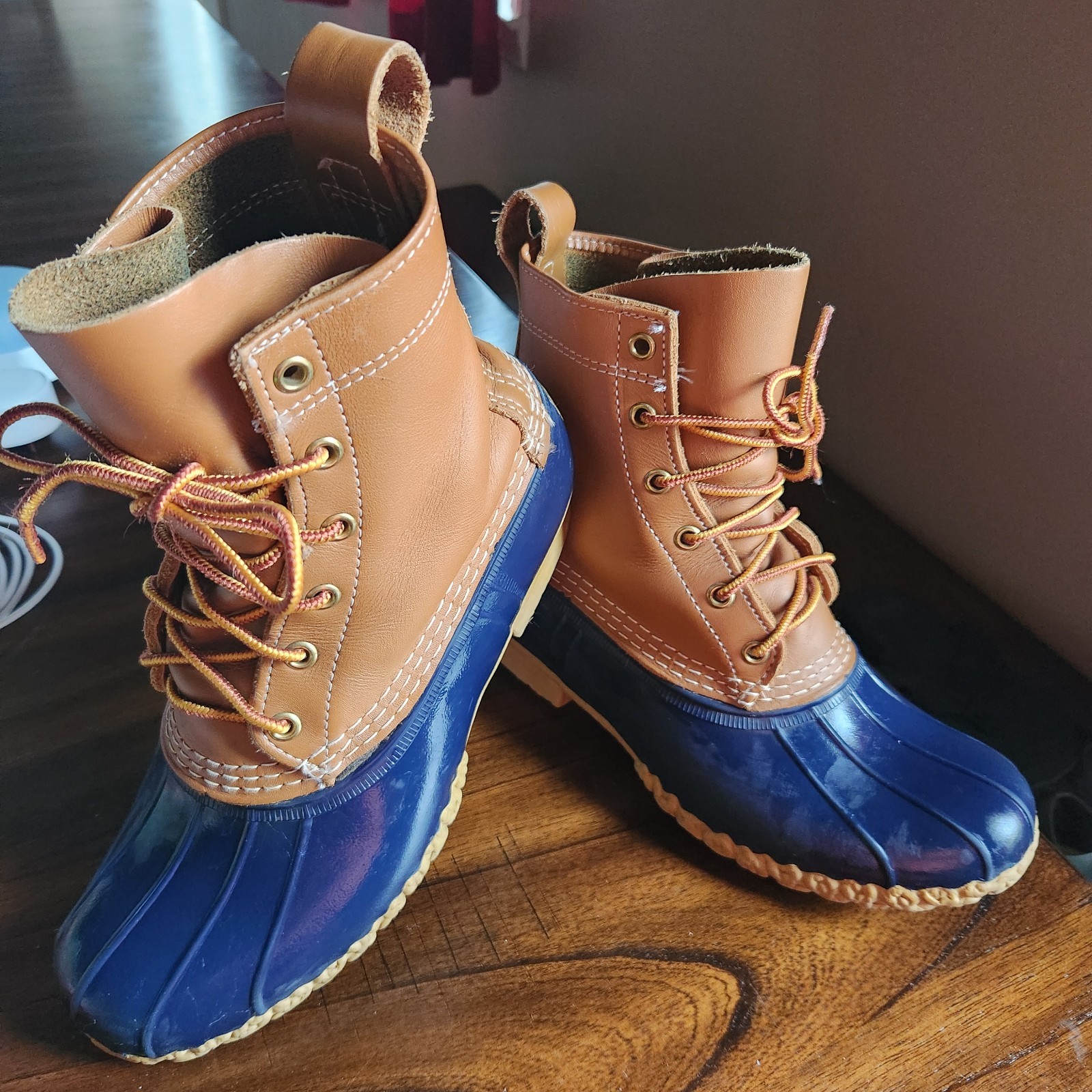 Blue & Tan LL BEAN Classic Duck Boots Women’s 9 Waterproof Leather USA Bean Boot