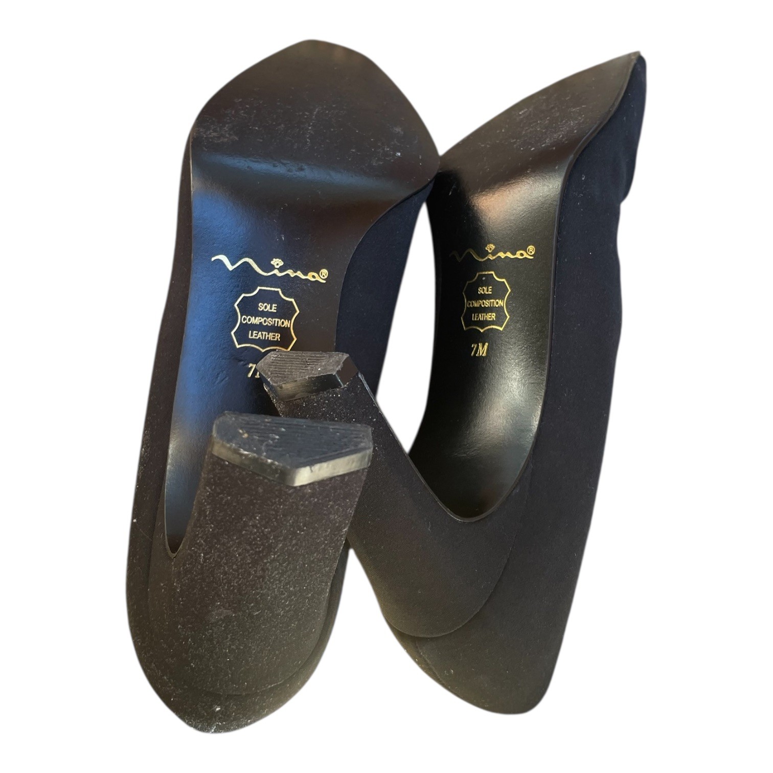 MIA Velvet Heels Size 7 Black Fabric Upper Leather Sole 3.25″ Heels