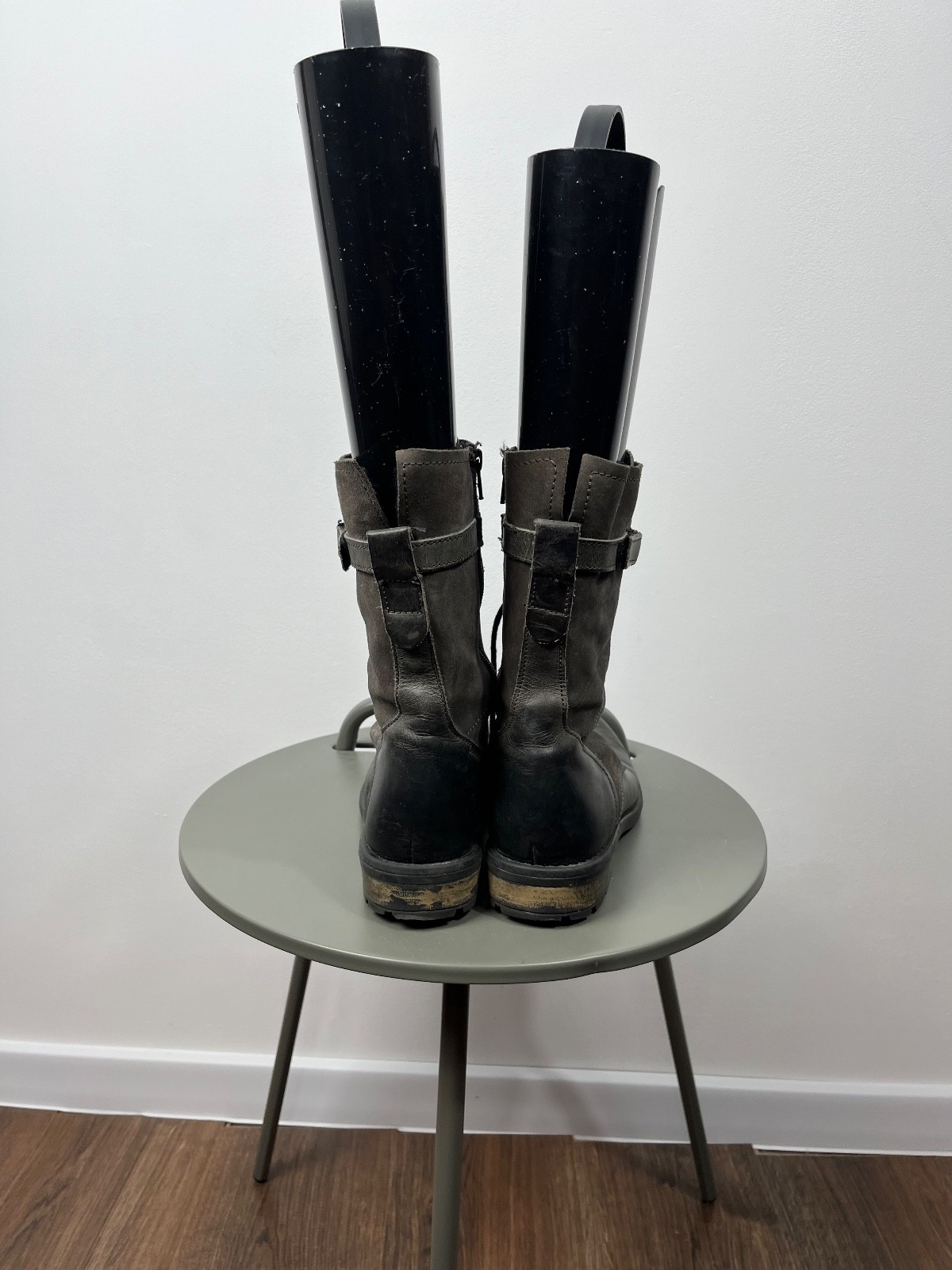 Gray Distressed Combat Lace-Up Zip Boots Avant-Garde Style EU 39