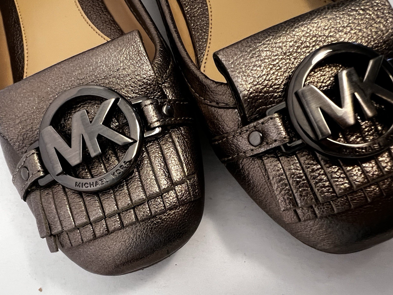 MICHAEL KORS Fulton Kiltie MOC Metallic Leather Logo Moccasins Flats Women’s 7