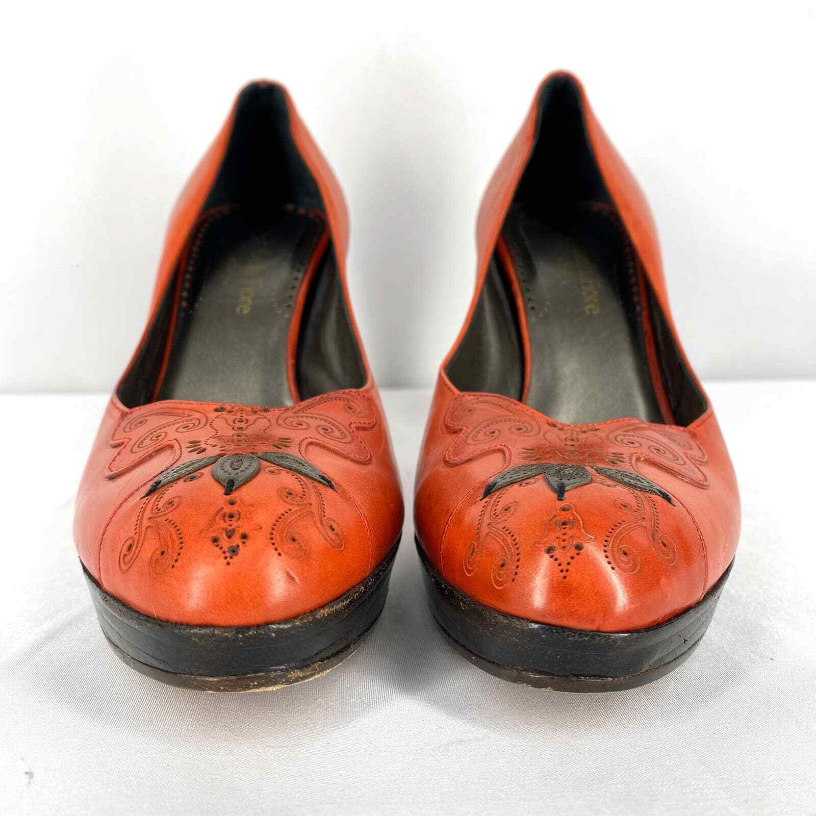 Isabella Fiore Red Leather Pumps Womens Embellished Retro Platform High Heels 7M