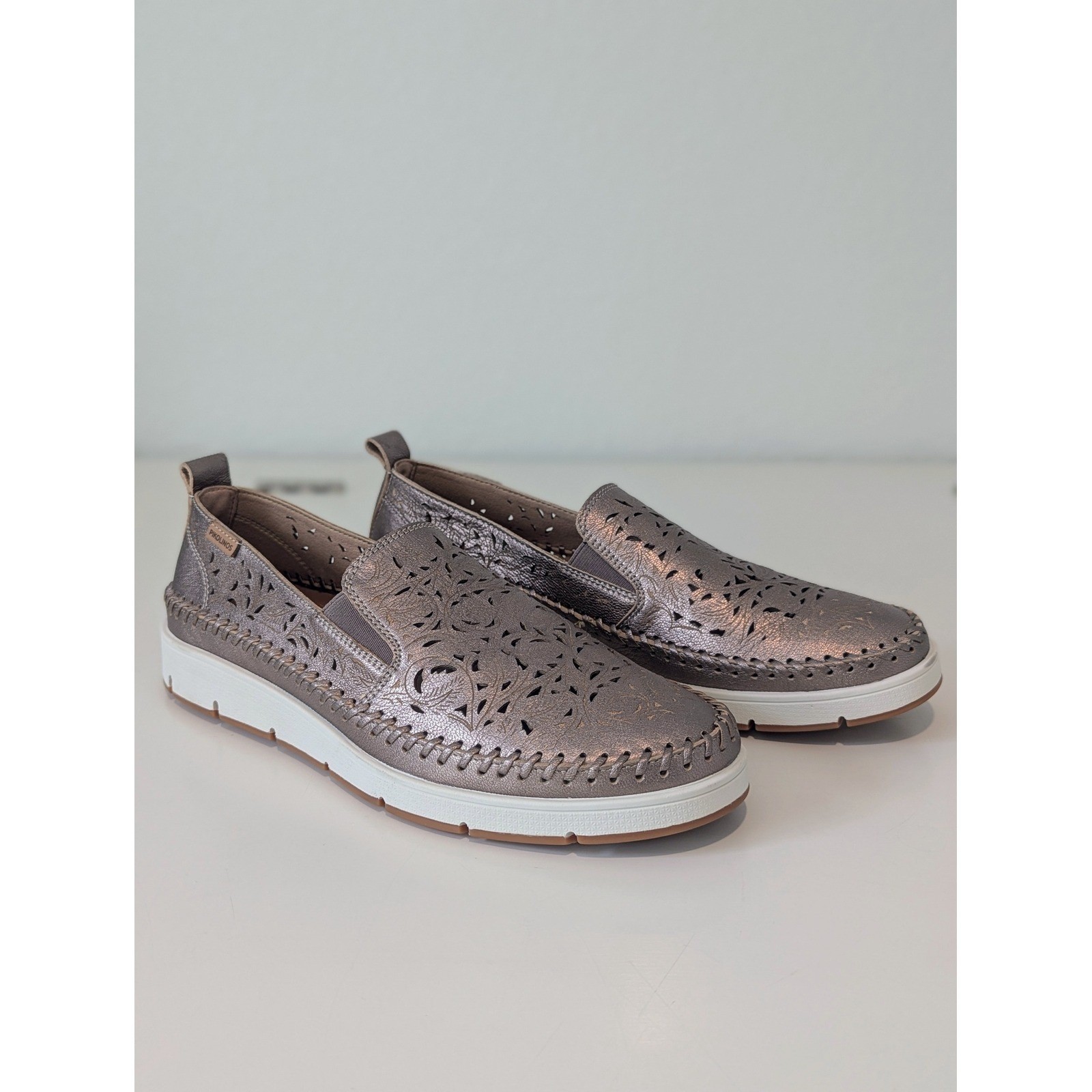 Pikolinos Tenerife Metallic Bronze Laser Cut Leather Slip On Loafer US 9-9.5 NEW