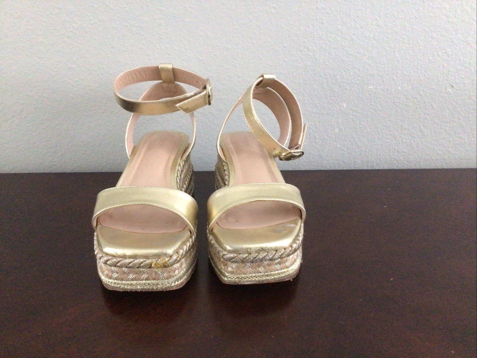 Russell And Bromley Gold Braid Leather Platform Sandals 37 US 6.5 UK 3.5