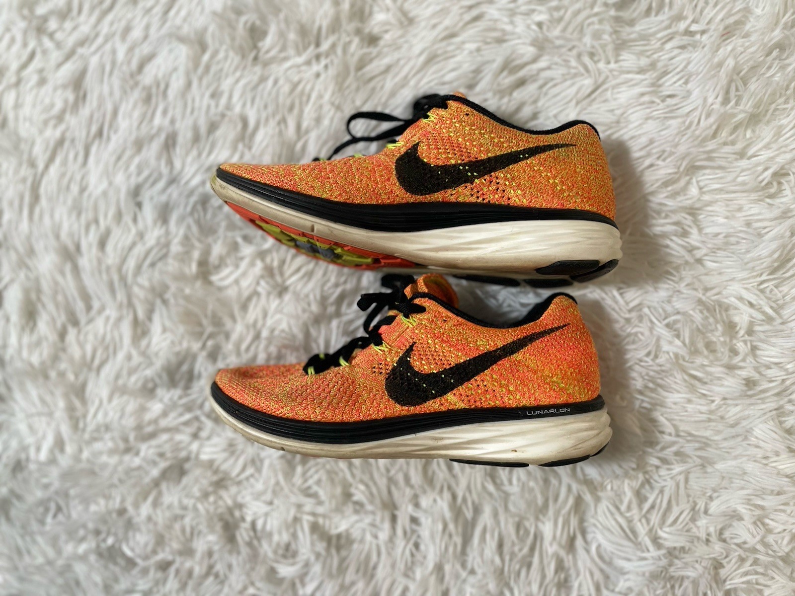 Nike Flyknit Lunar 3 Orange Volt Running Athletic Shoes 698182-700 Womens 6.5