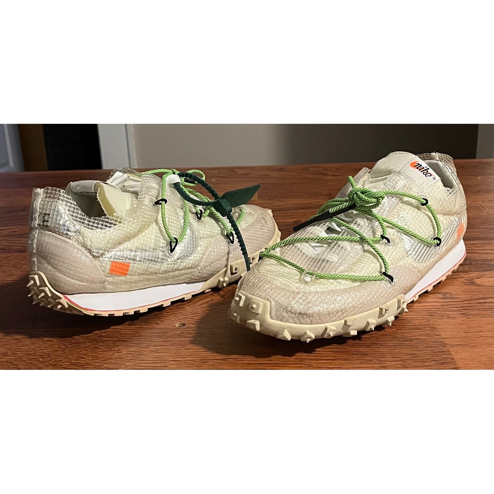 Nike Off-White Waffle Racer White Electric Green CD8180-100 Womens Sneaker 11.5