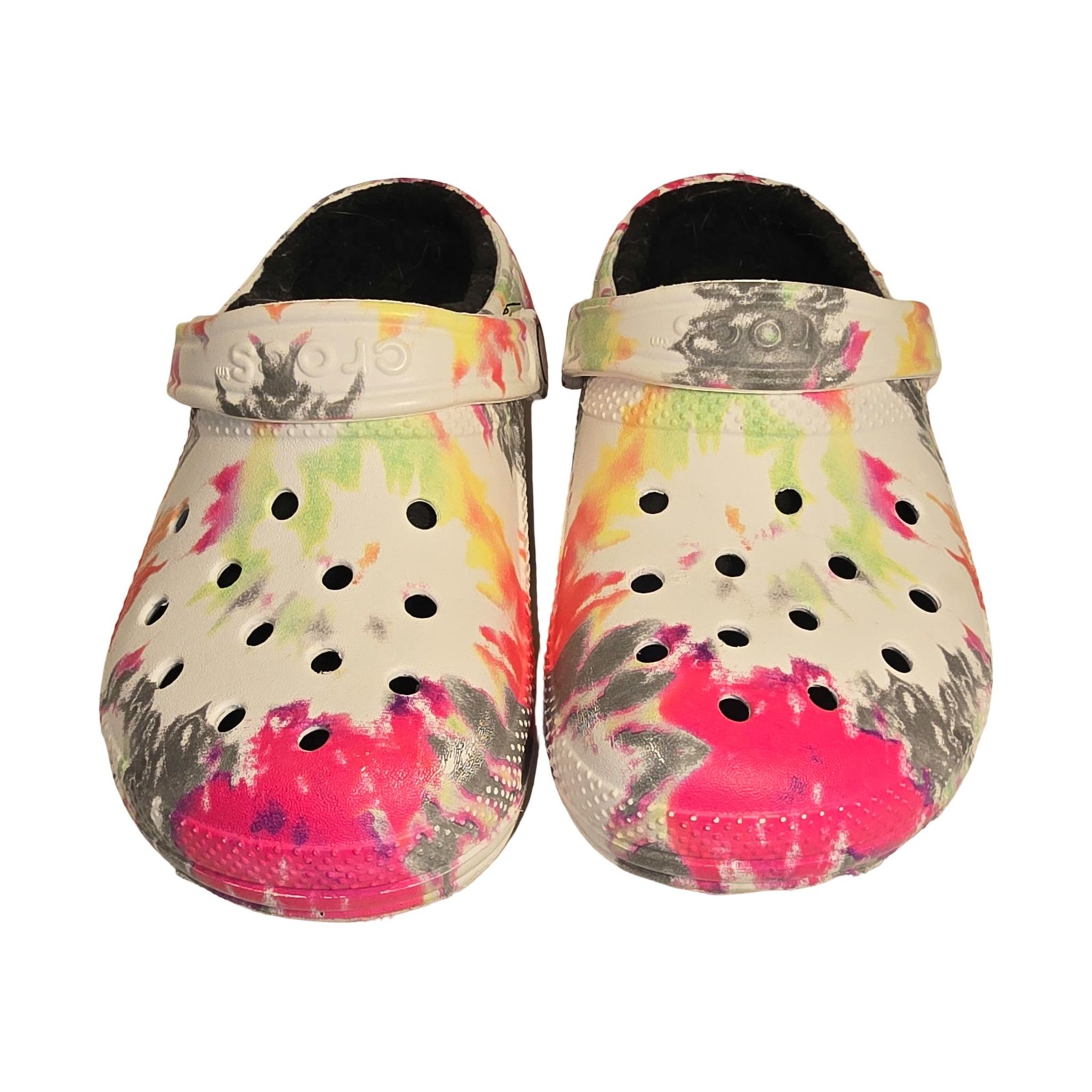 Crocs Classic Clog Tie Dye White Multicolor Fleece Lined Slip On Comfort