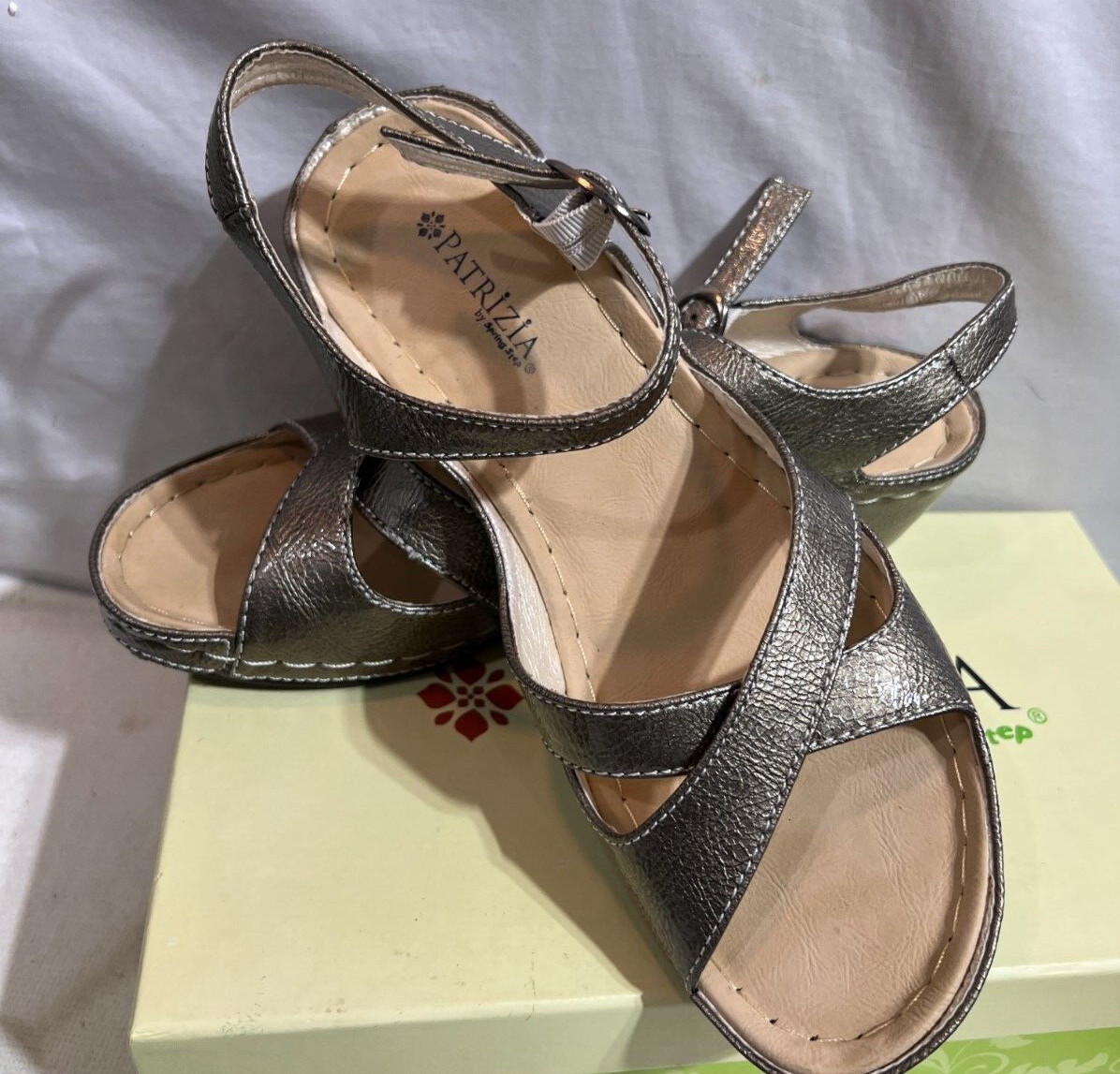 Spring Step Women Pewter Grey Leather Sandals Shoes 39 8,5 Mandalay New NIB