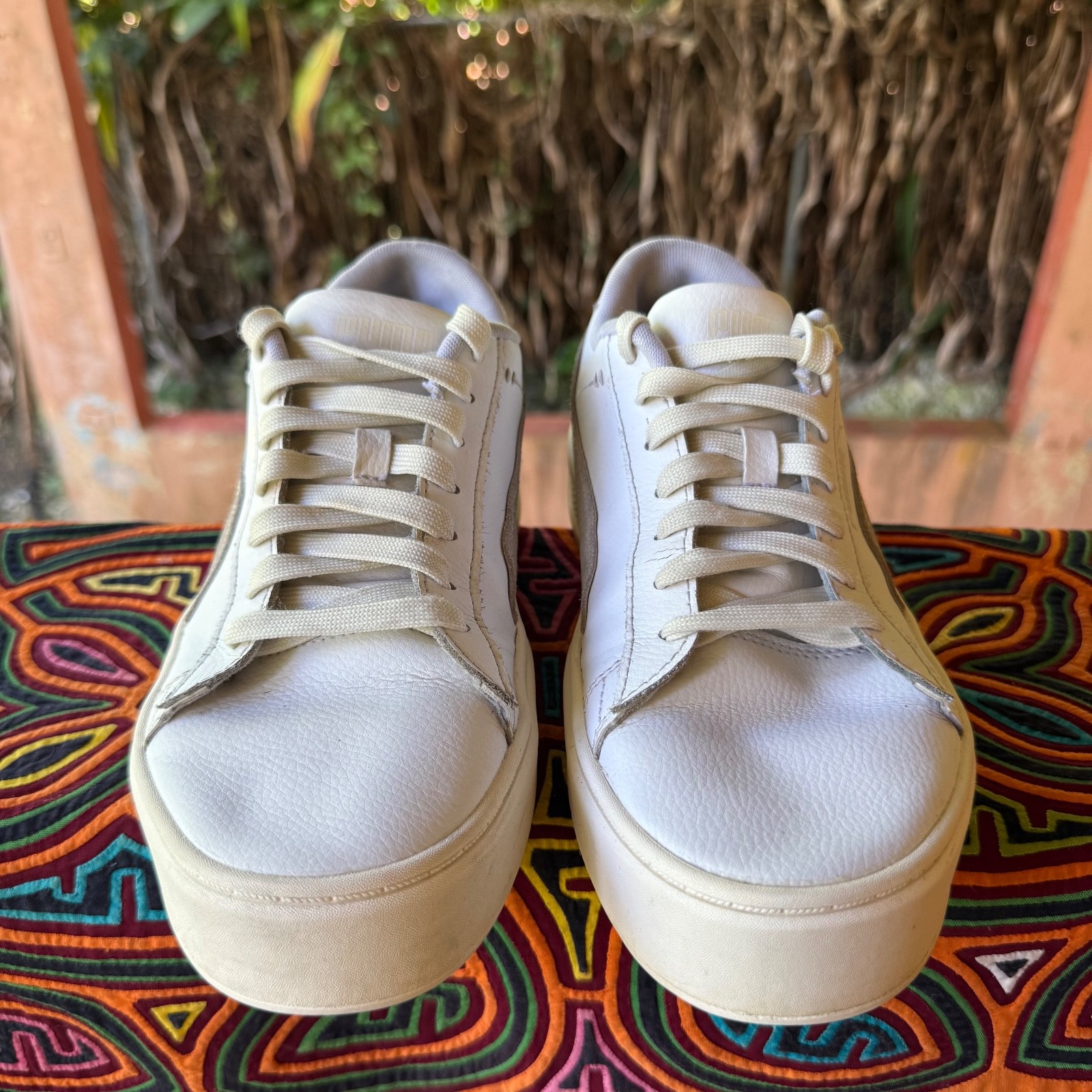 Puma Smash 3.0 Mono Twist Platform Sneakers Womens Size 9 White 395318-05