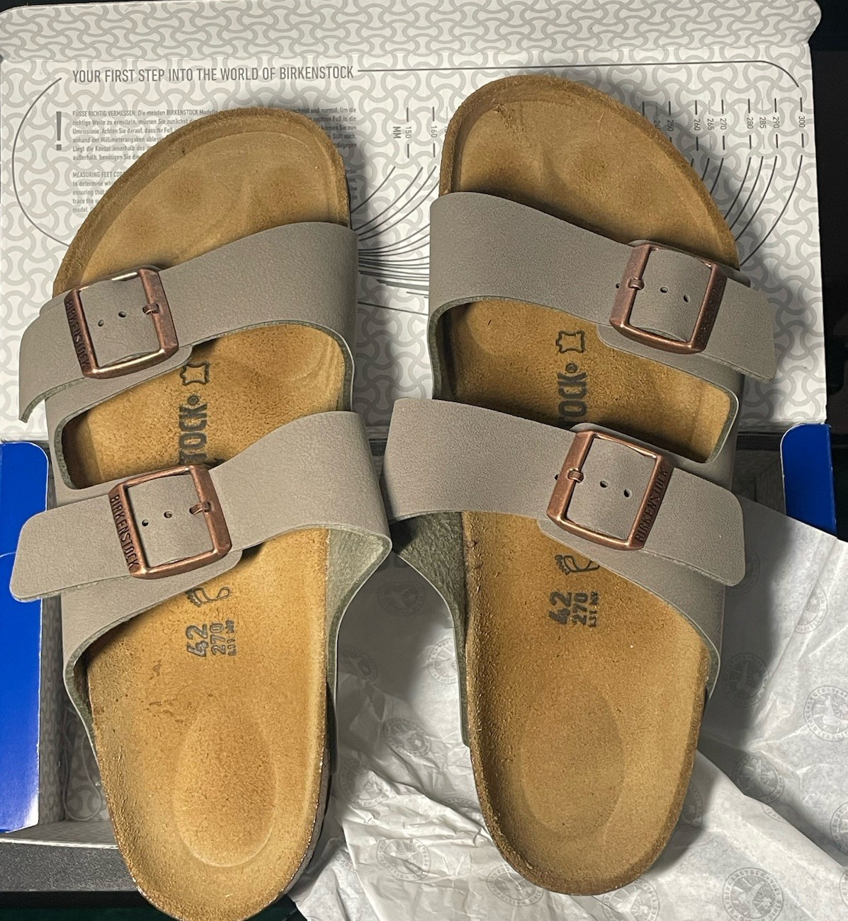 NEW w BOX Birkenstock Arizona Stone Birko-Flor Nubuck Sandals Sz 42 L11 M9 Reg