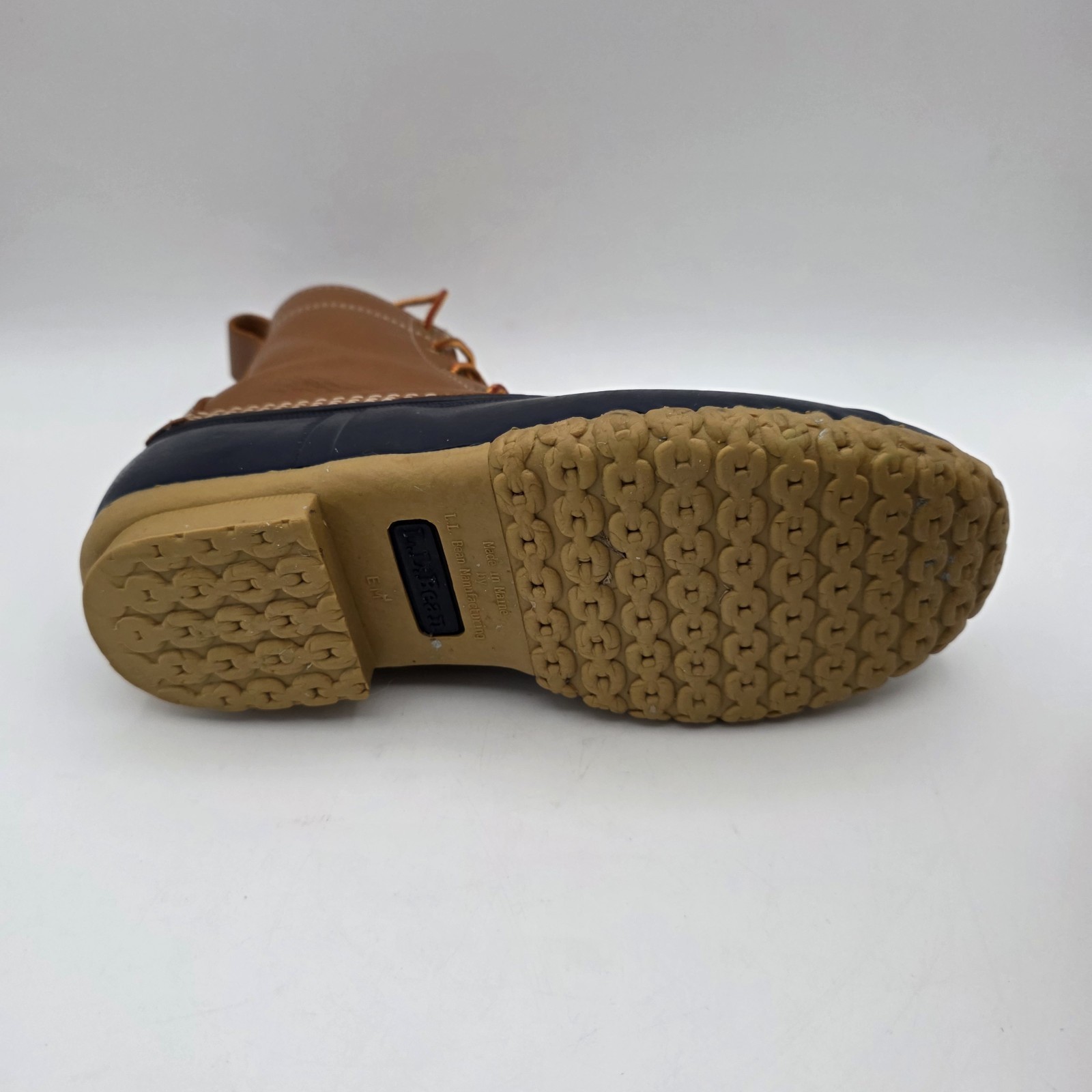 LL Bean Unisex Maine Bean Boot Shoe Leather Duck Boots Tan and Navy M – 7, W – 9