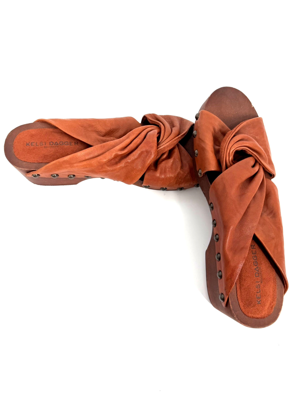Kelsi Dagger Brooklyn Sprinter Slides Sandals Rust Cognac 7.5 Twisted Knot NEW