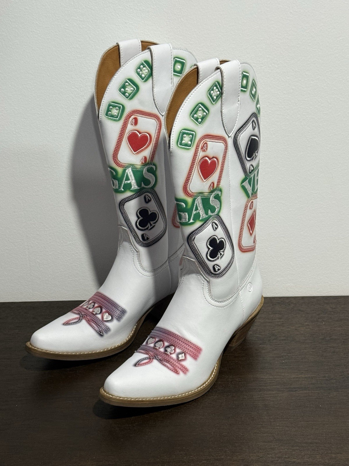 Dingo White/Red/Green Vegas Leather Boots Womens Size 7 M.